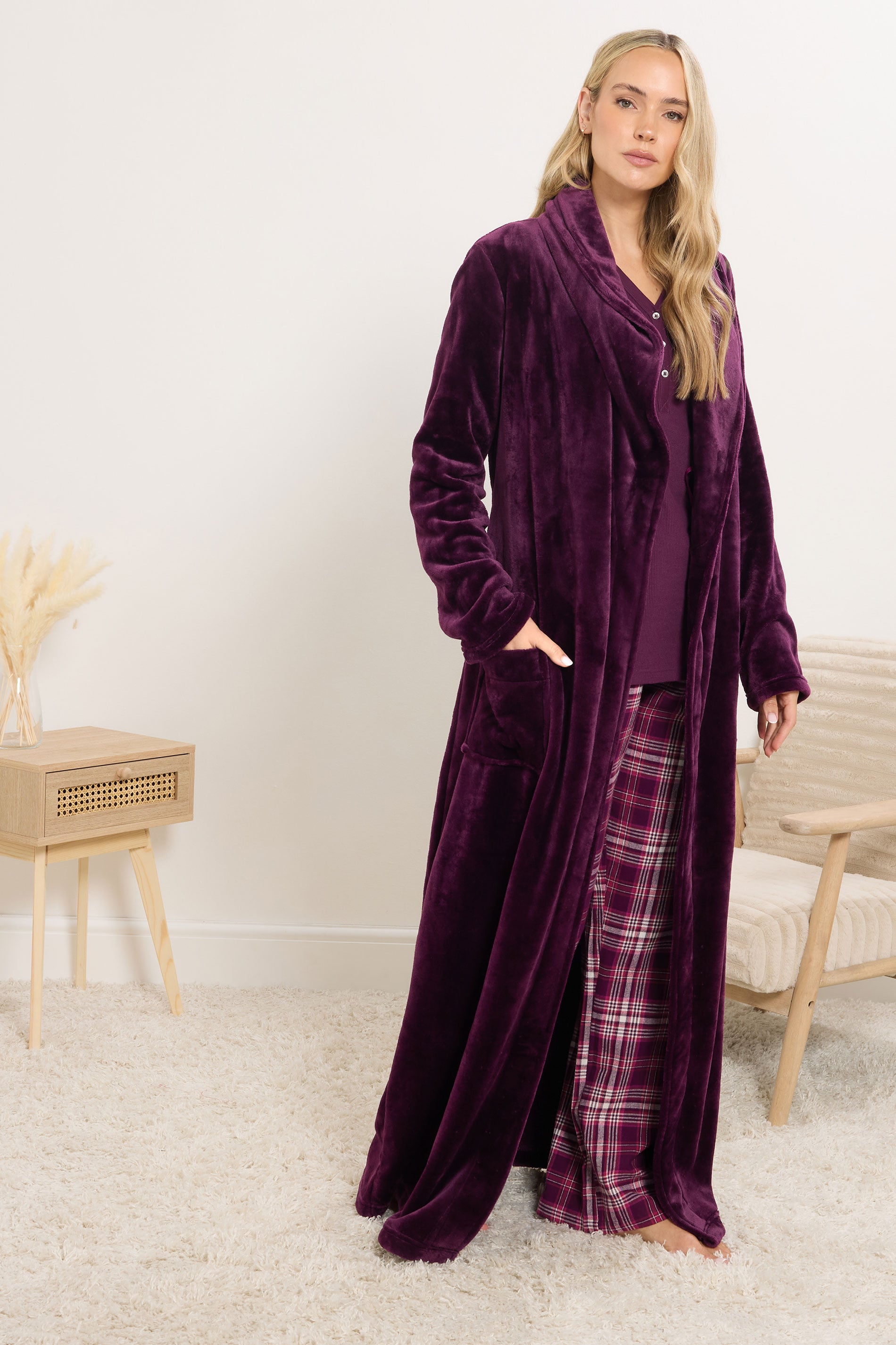  LTS Tall Burgundy Red Cotton Waffle Pyjama Top