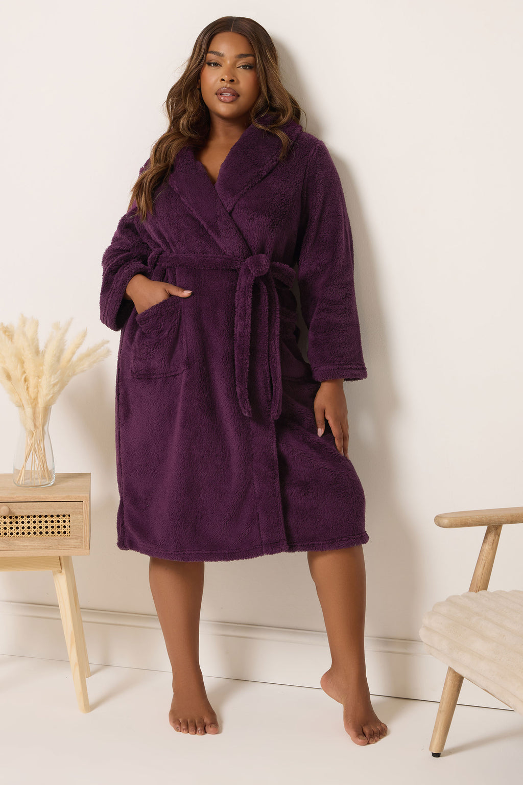  YOURS Curve Robe De Chambre Moelleuse à Col Châle Rouge Bordeaux