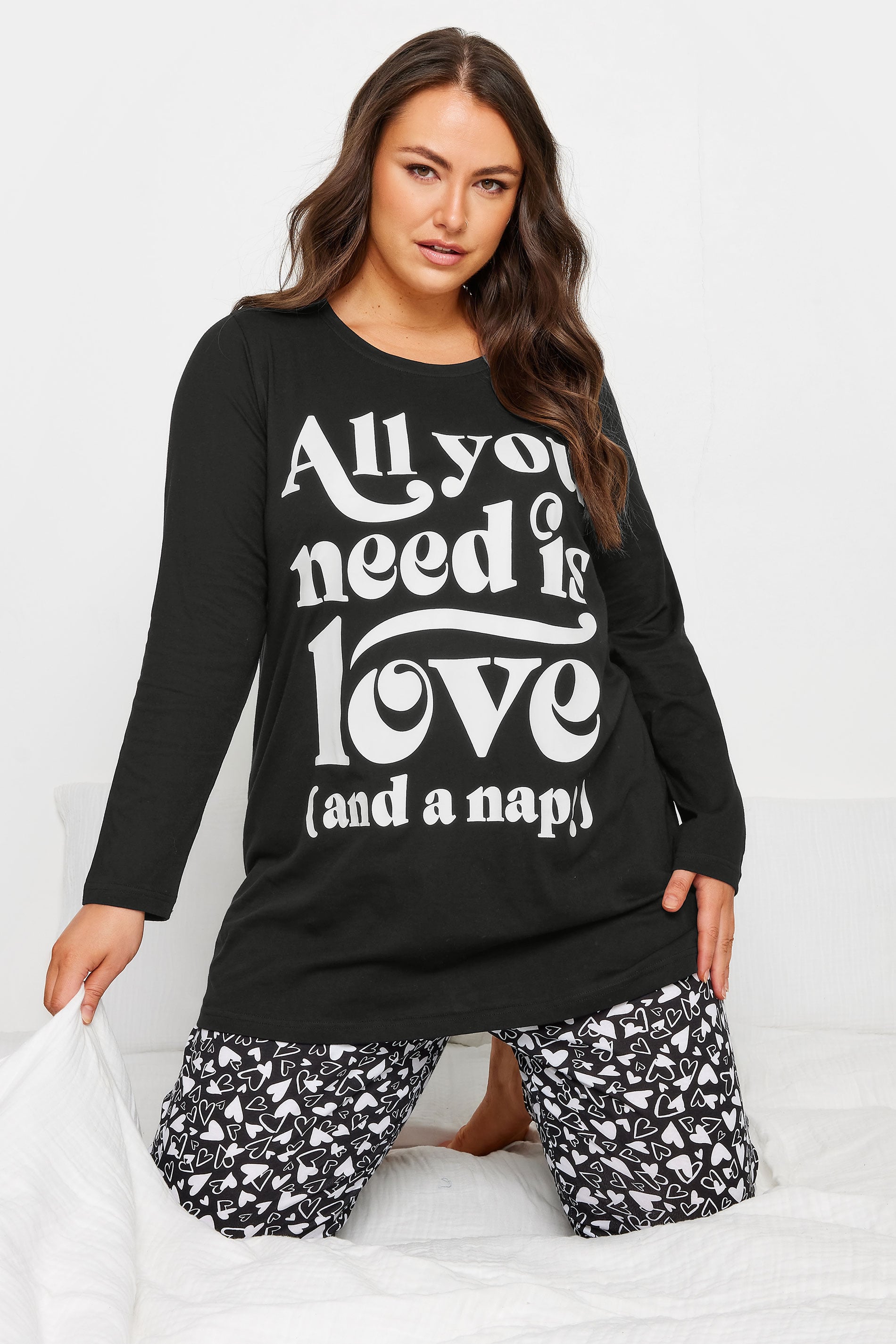  YOURS - Lot De 4 Pièces De Pyjamas Noir & Blanc Slogan