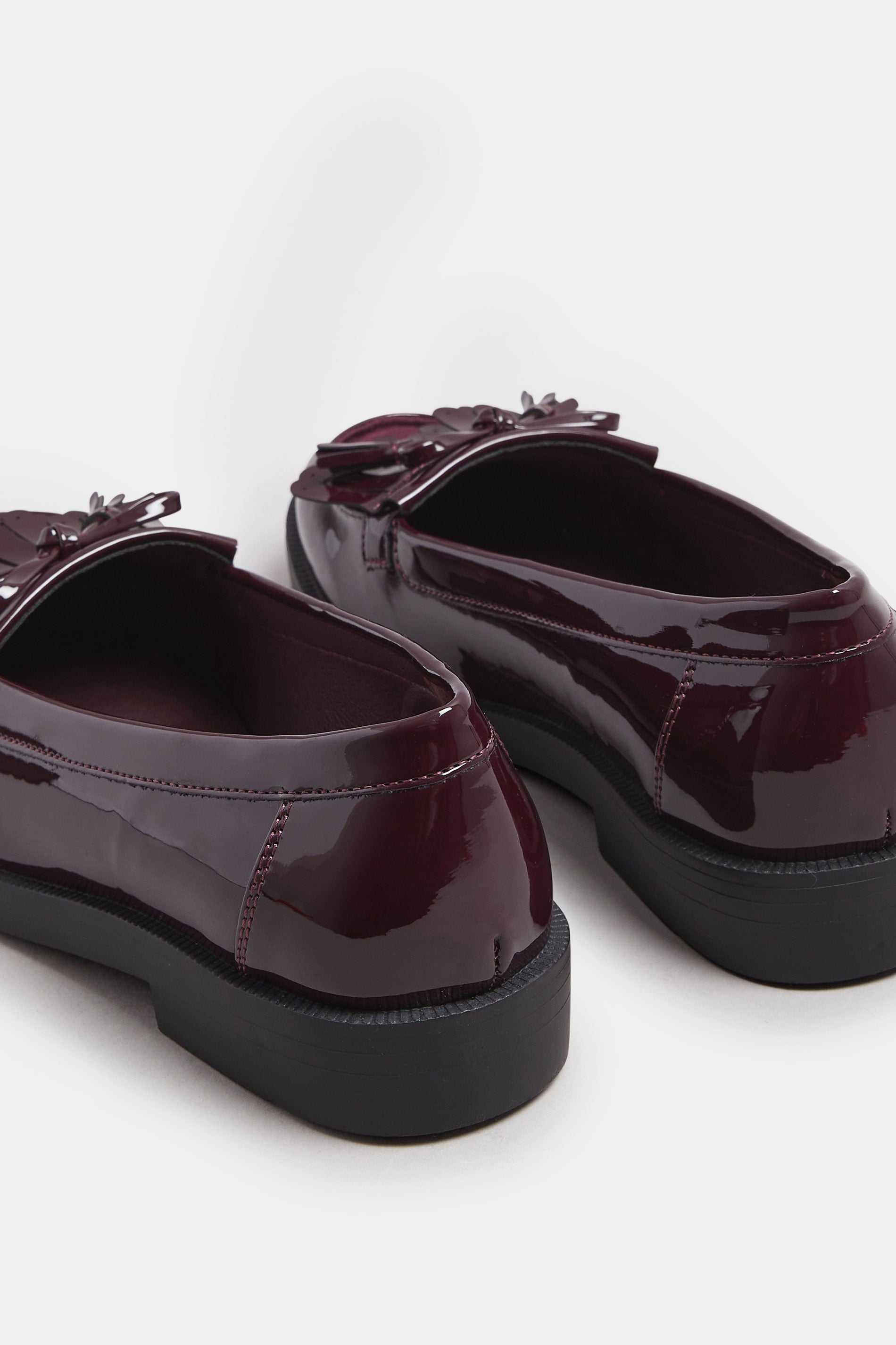  Mocassins à Franges En Cuir Verni Rouge Bordeaux, Coupe Extra Large EEE