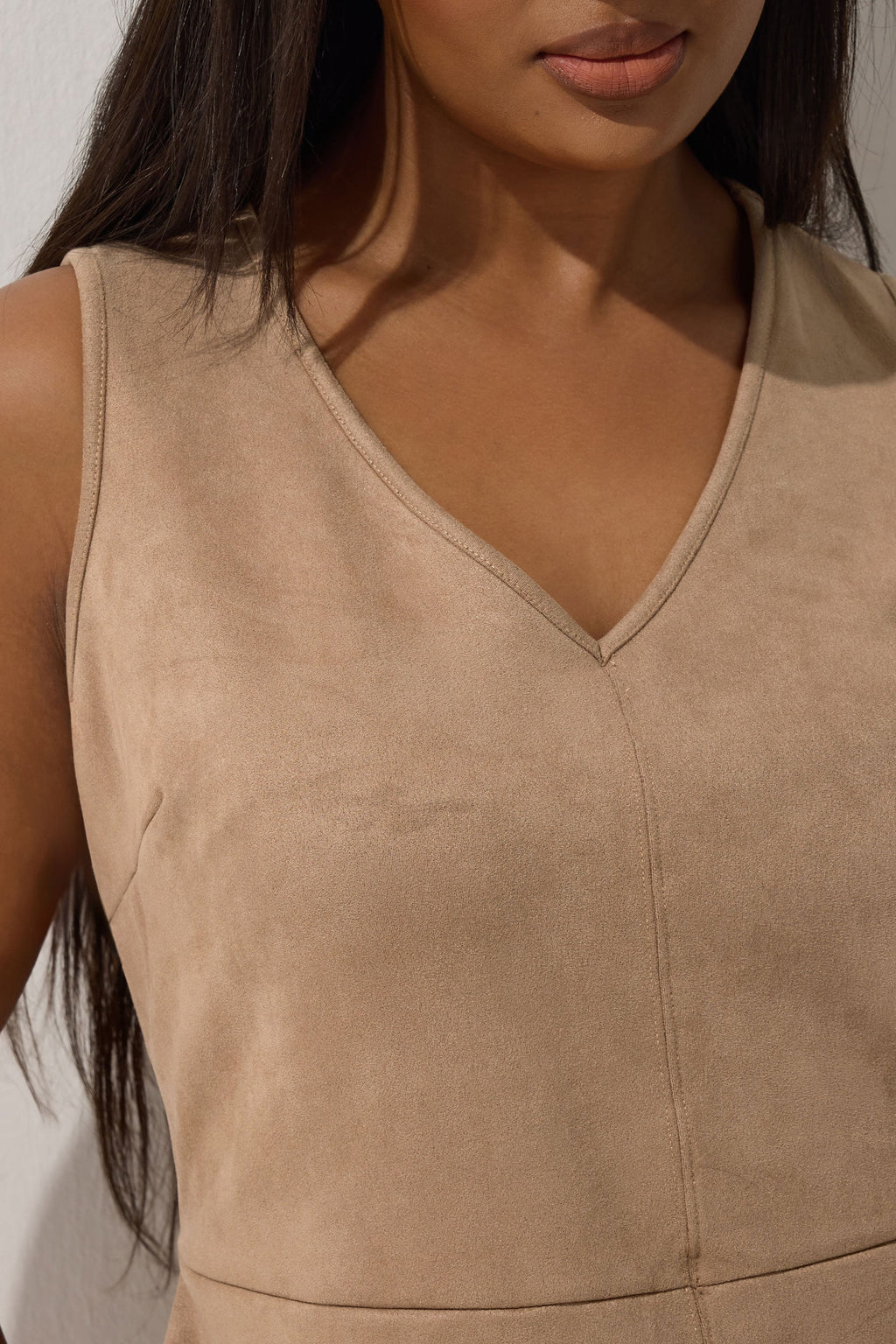  LIMITED COLLECTION - Robe Beige Coupe Droite Effet Daim