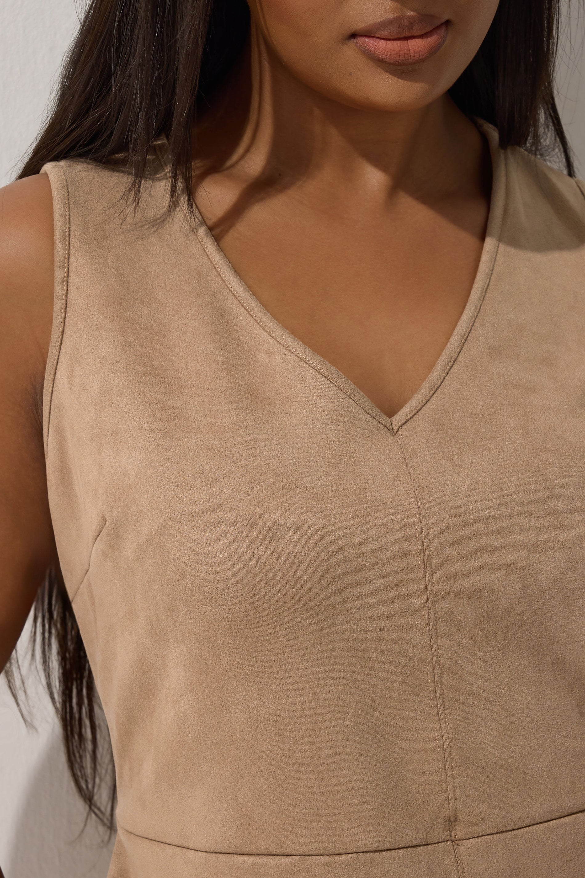  LIMITED COLLECTION - Robe Beige Coupe Droite Effet Daim