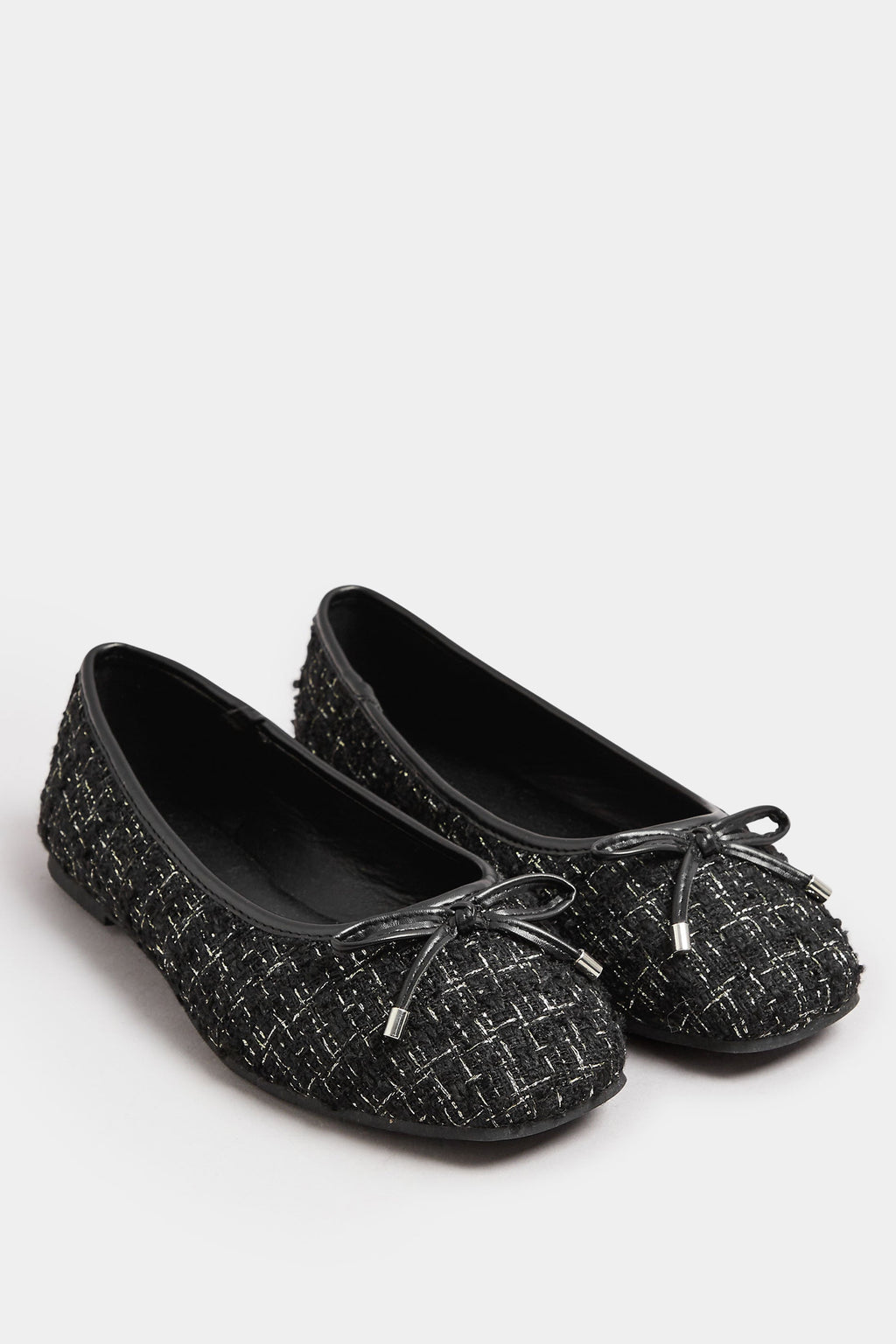  LTS Black Boucle Tweed Ballerina Pumps In Standard Fit