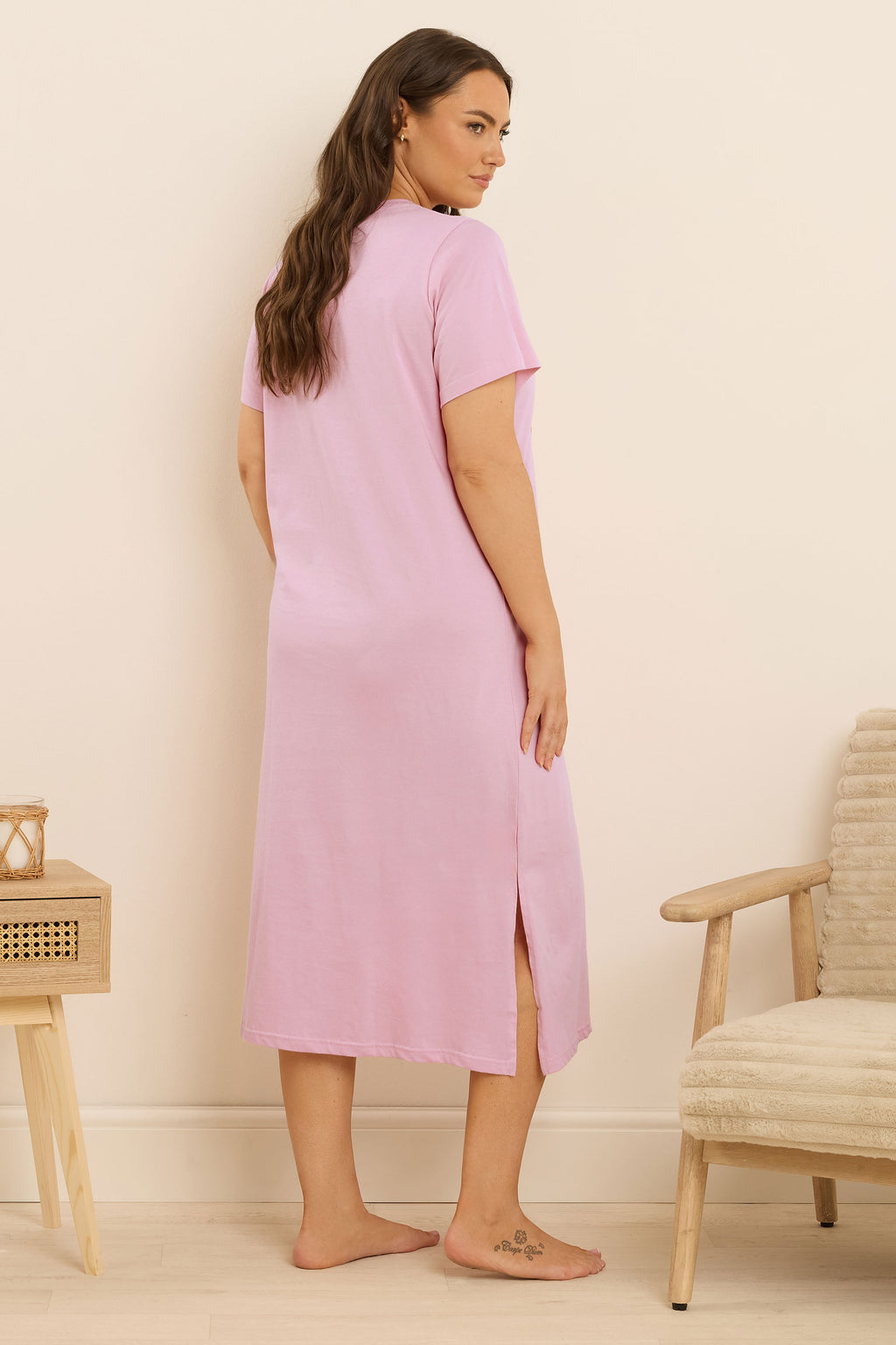  YOURS Curve Chemise De Nuit Midaxi Rose à Imprimé Teddy « Morning Cuddles »