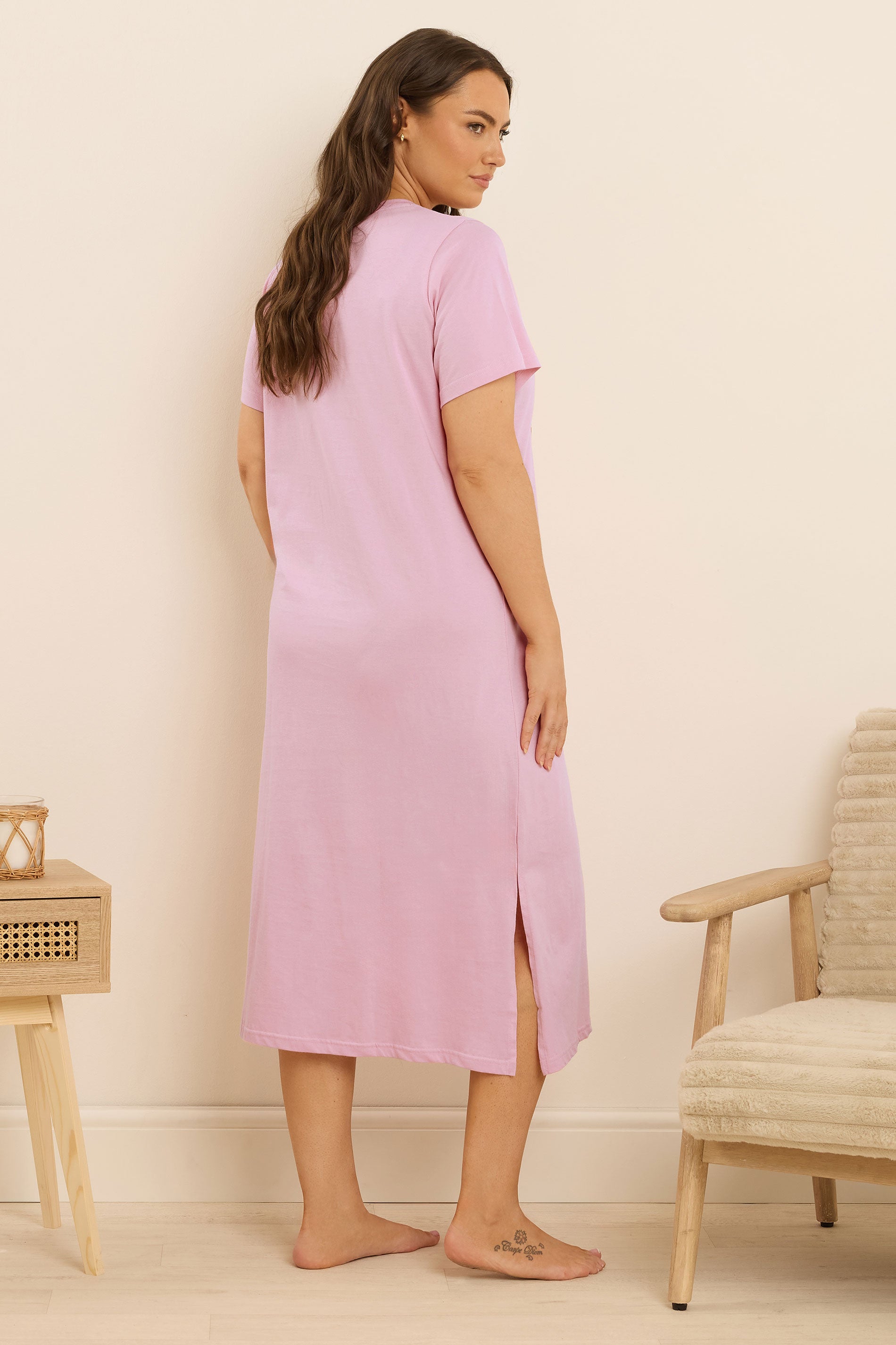  YOURS Curve Chemise De Nuit Midaxi Rose à Imprimé Teddy « Morning Cuddles »