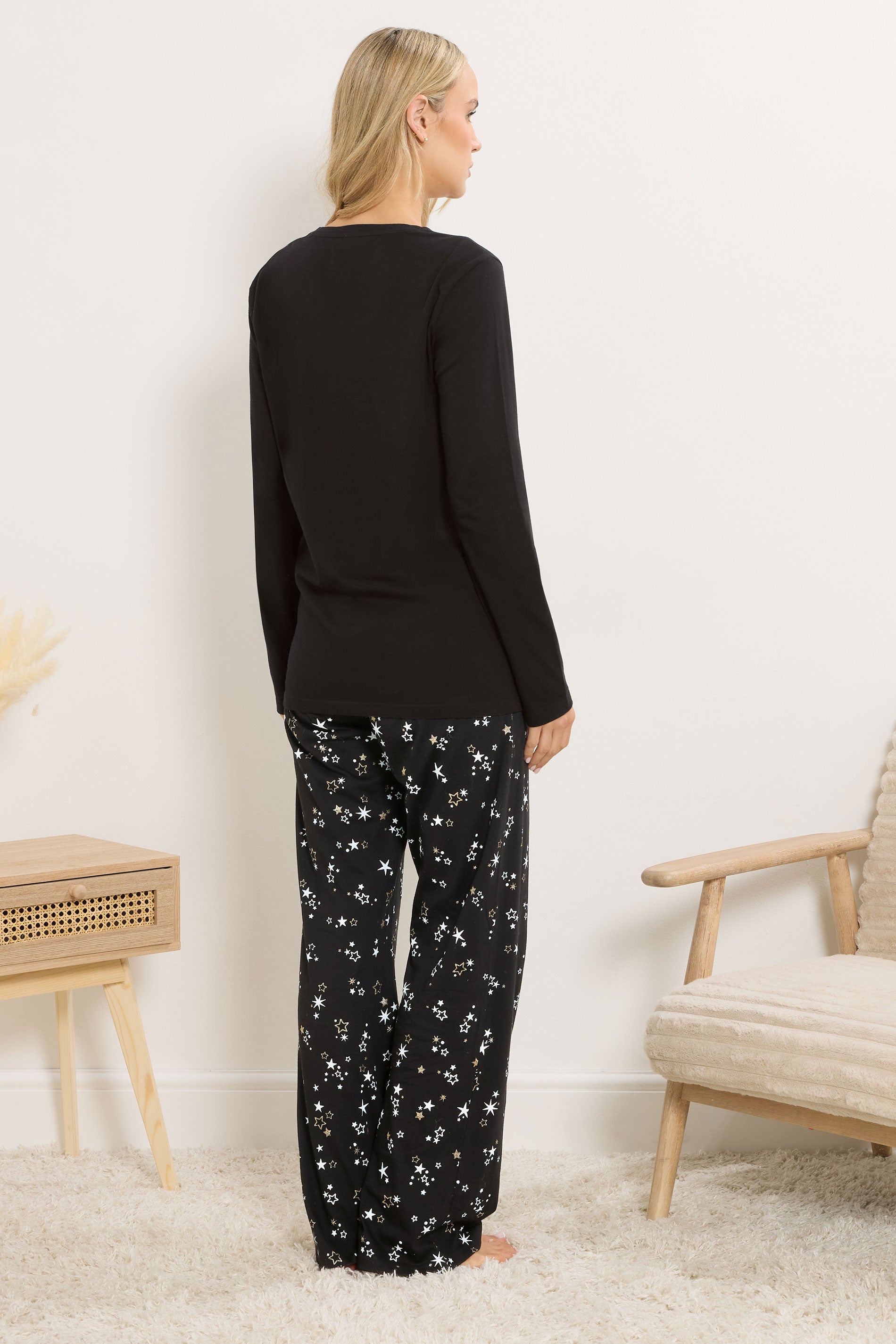 LTS Tall Black Star Graphic Wide Leg Pyjama Set