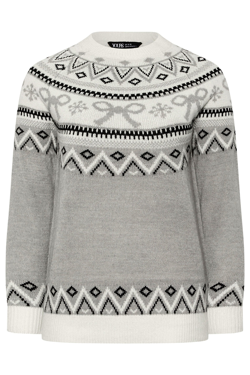  YOURS Curve Pull Gris à Nœud Fairisle