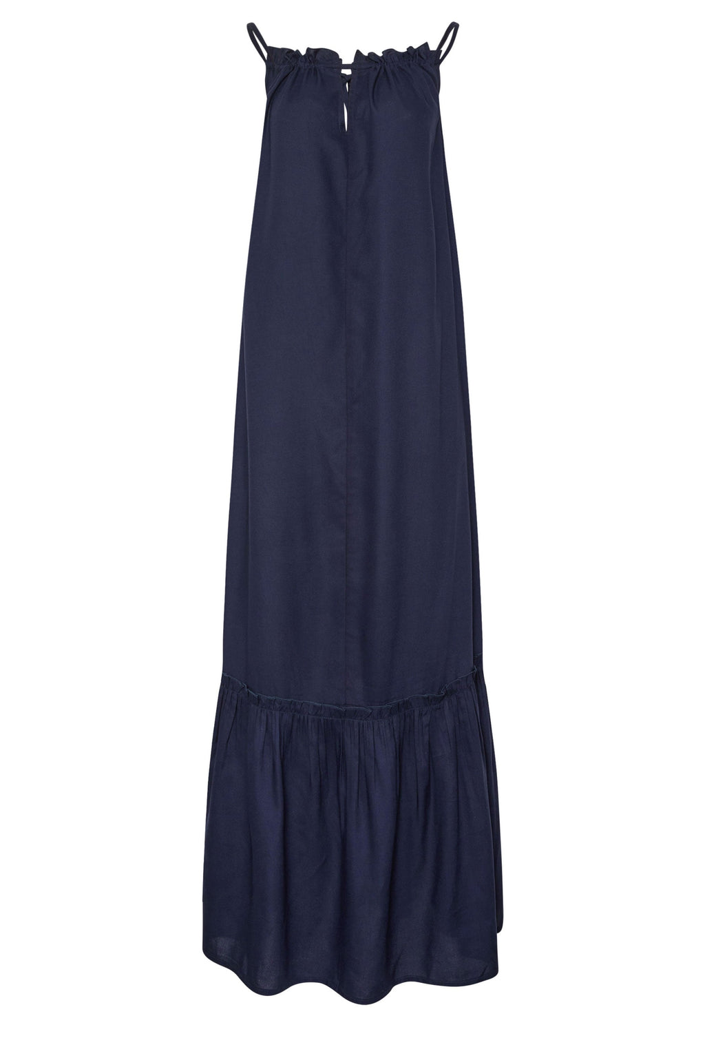  LTS - Robe Bleue Marine Fines Bretelles Maxi Coupe Volanté Tall