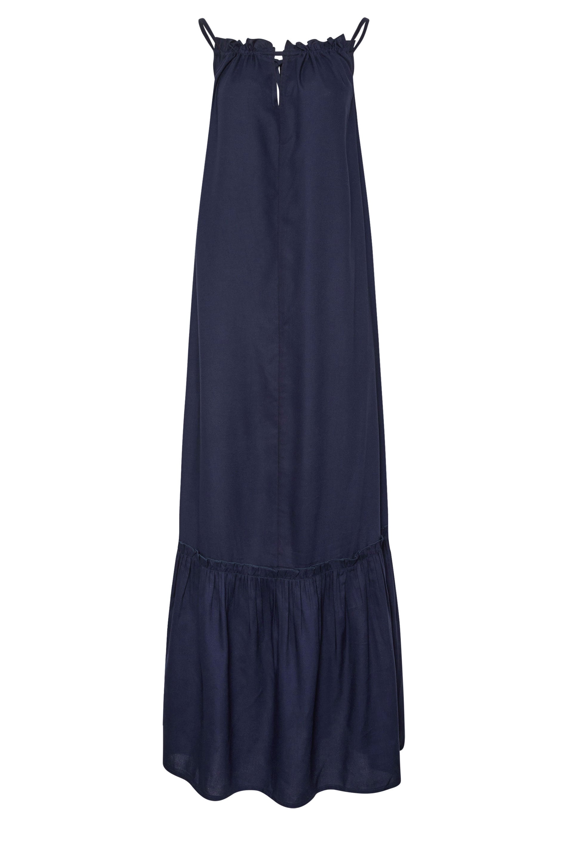  LTS - Robe Bleue Marine Fines Bretelles Maxi Coupe Volanté Tall