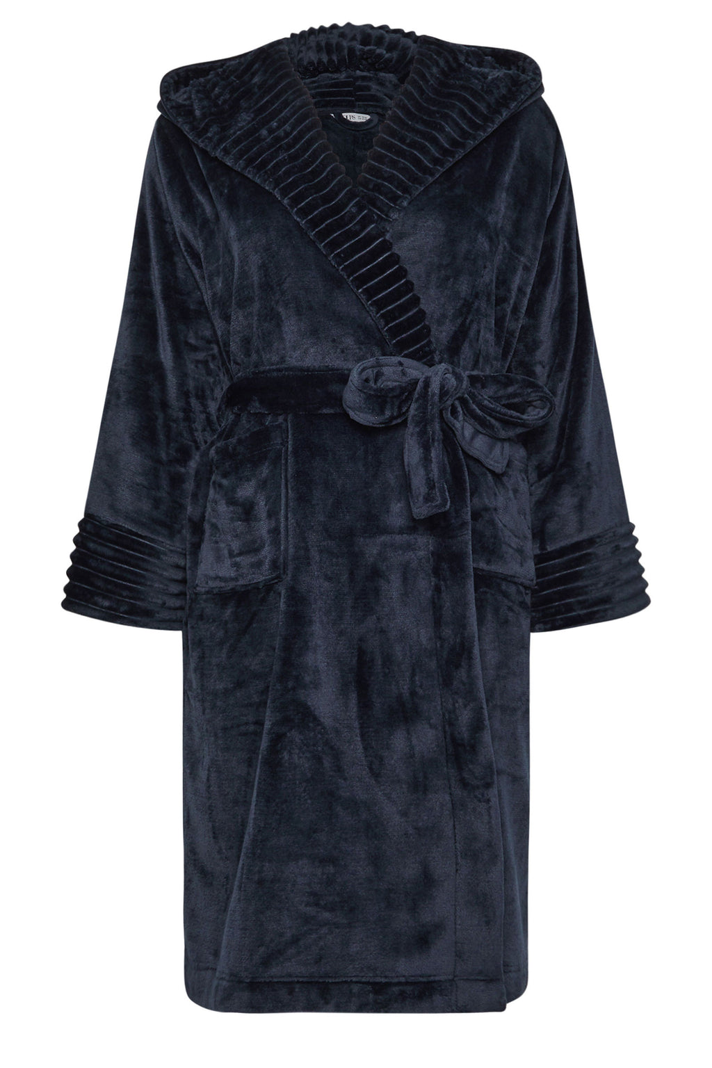  YOURS - Robe De Chambre Bleue Marine Gauffrée Nervurée à Capuche