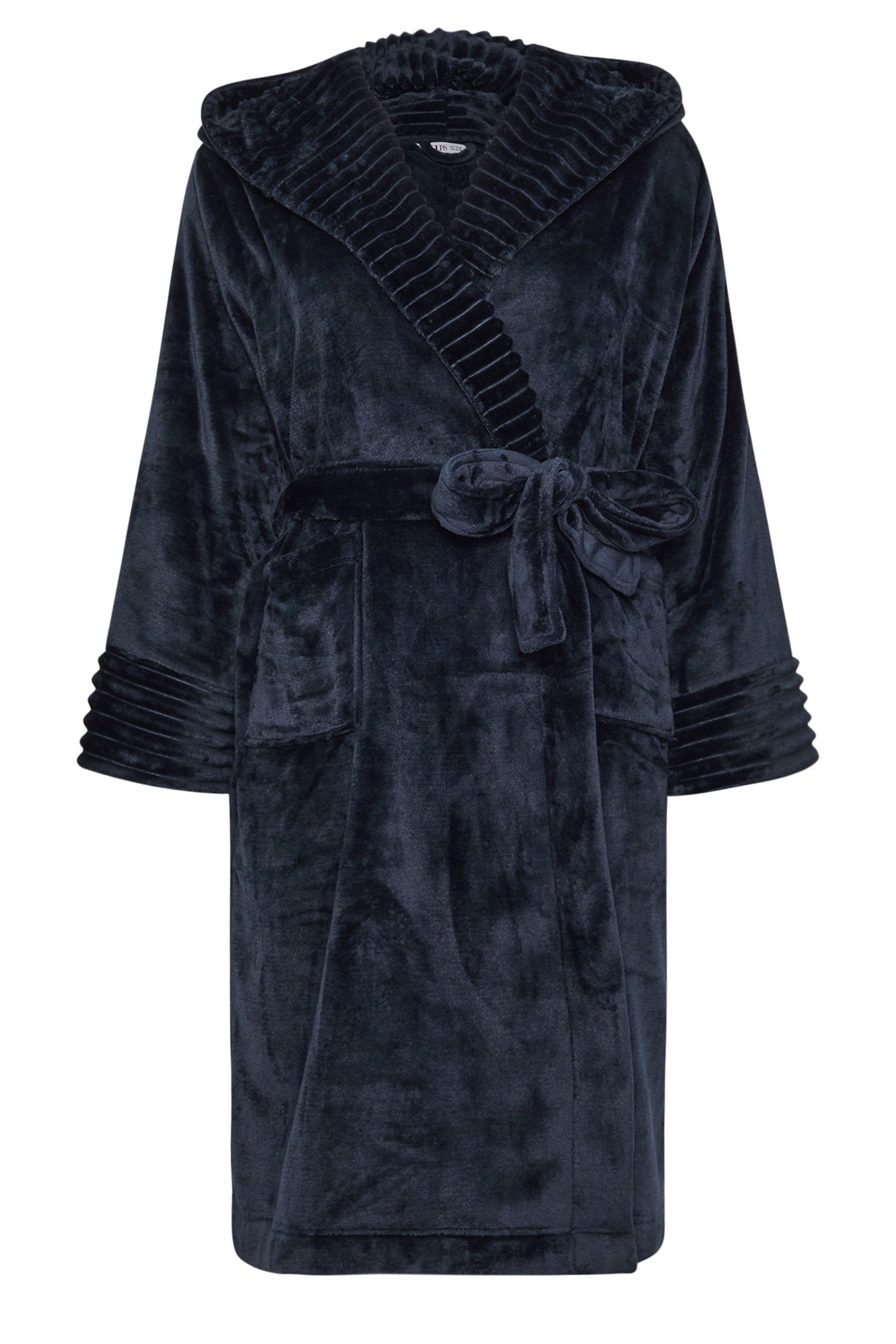  YOURS - Robe De Chambre Bleue Marine Gauffrée Nervurée à Capuche