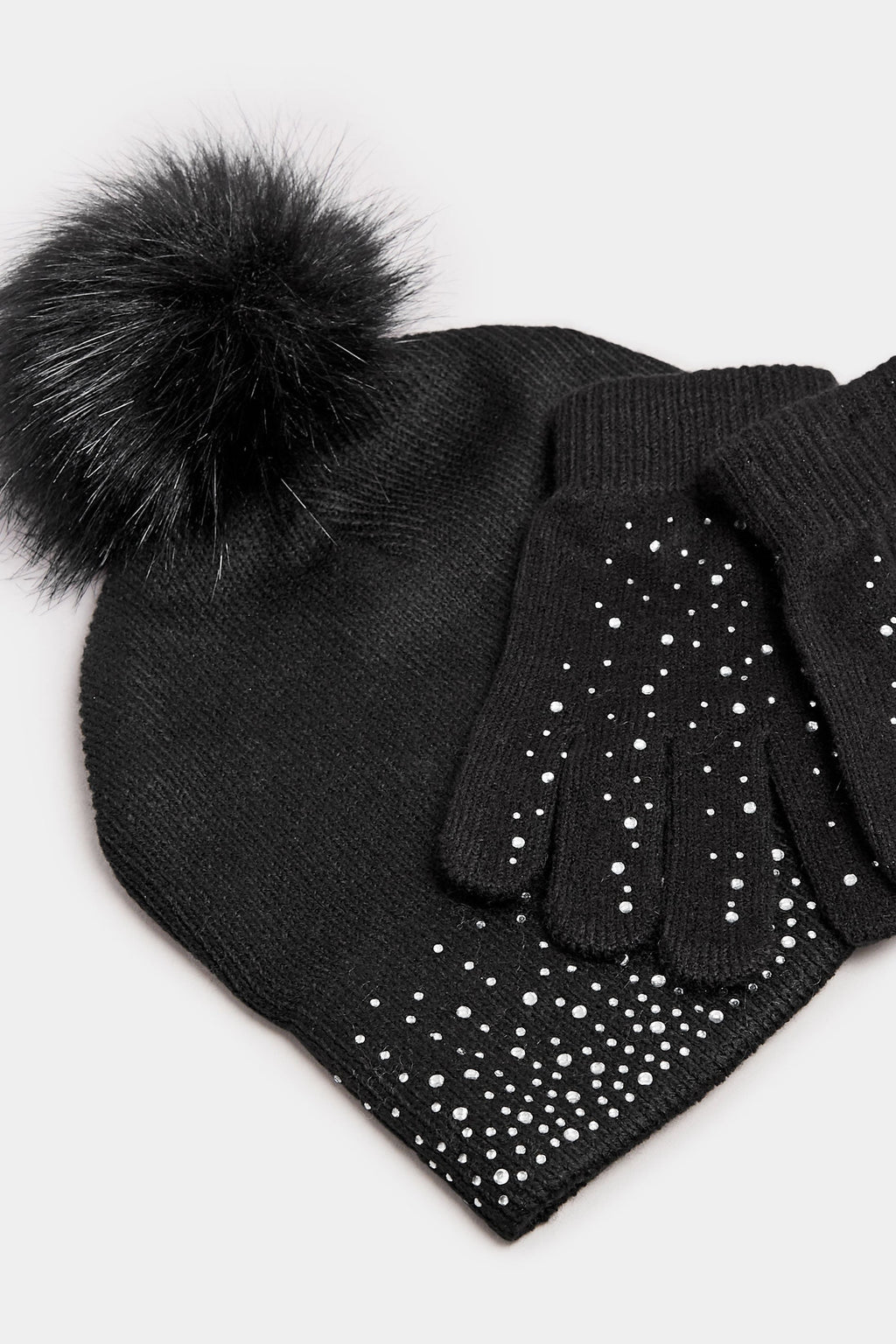  Ensemble Bonnet à Pompon Et Gants Ornés De Diamants Noirs