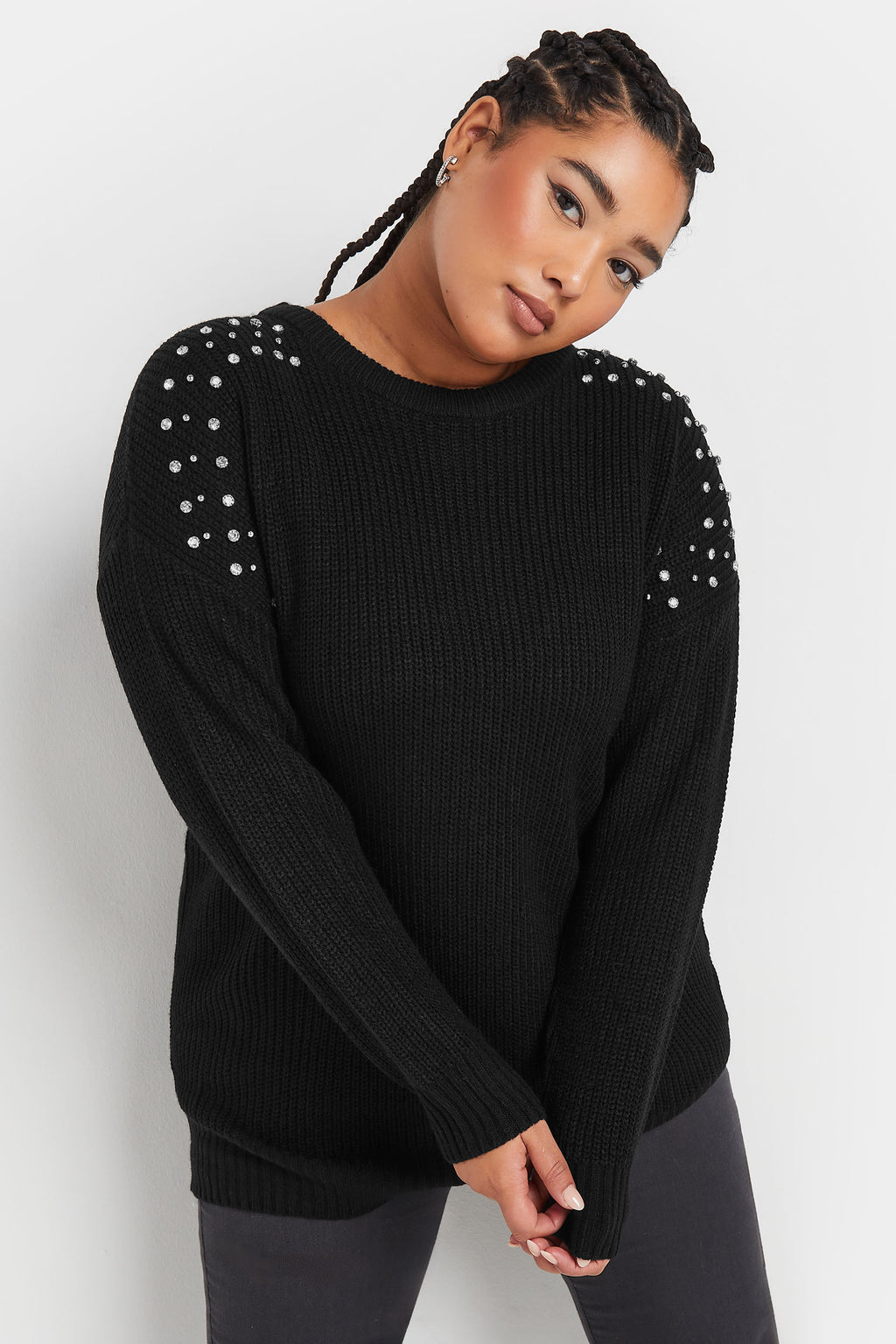  YOURS - Pull En Maille Noir Empiècement Strass