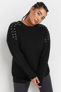  YOURS - Pull En Maille Noir Empiècement Strass