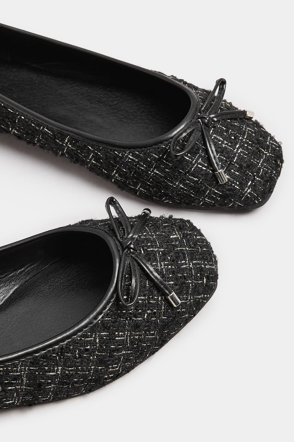  LTS Black Boucle Tweed Ballerina Pumps In Standard Fit