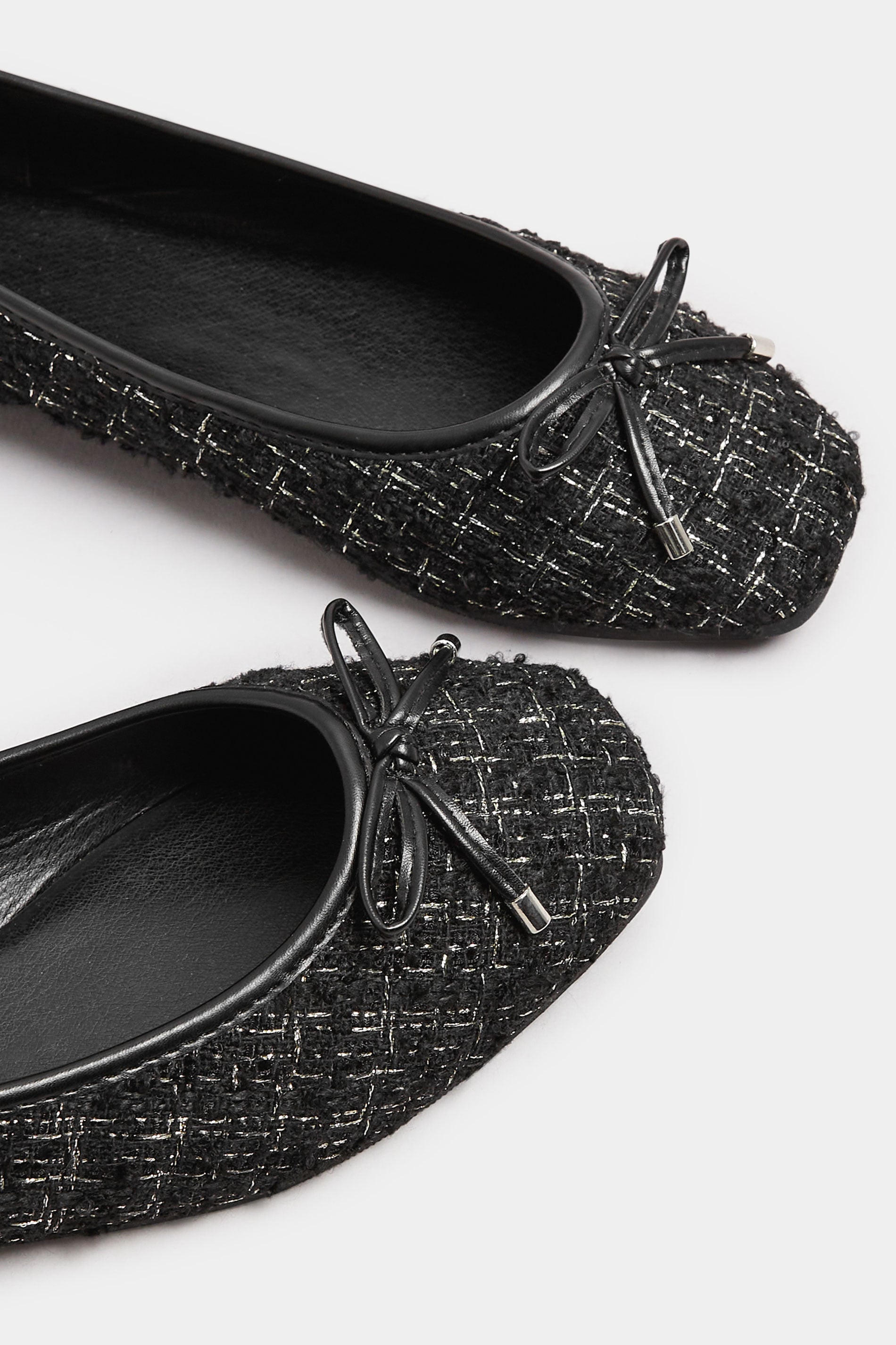  LTS Black Boucle Tweed Ballerina Pumps In Standard Fit