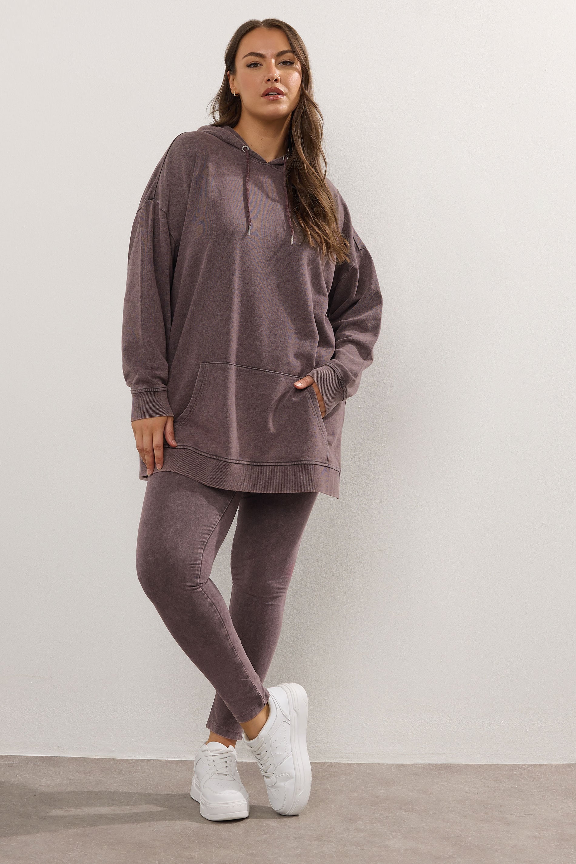  YOURS Curve Sweat à Capuche Délavé à L'acide Bordeaux Rouge