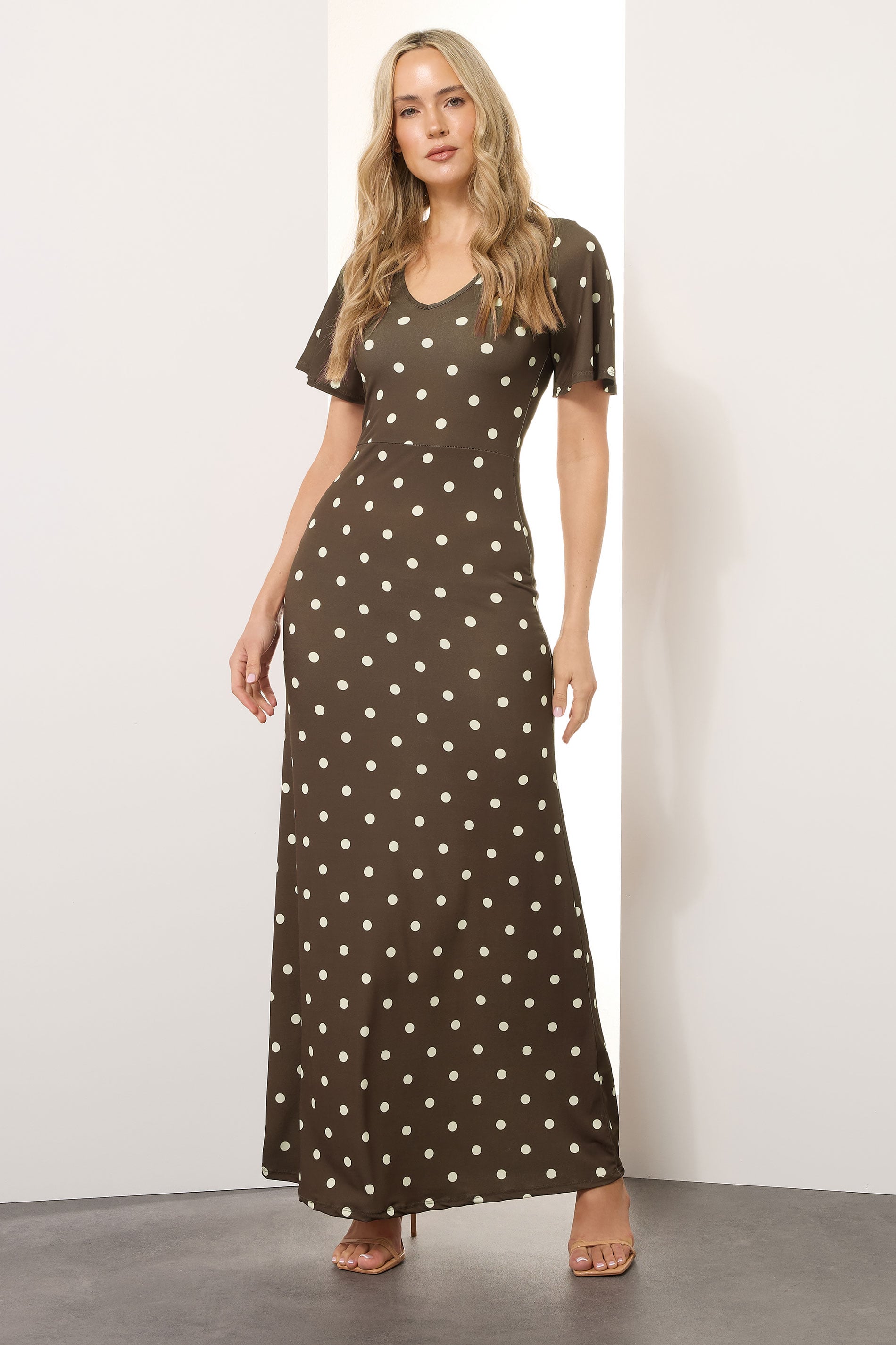  LTS Tall Brown Spot Angel Sleeve Maxi Dress