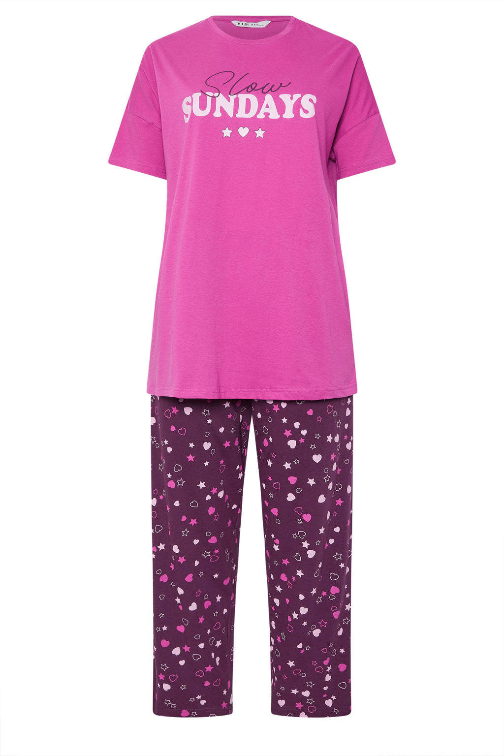  YOURS Curve Ensemble De Pyjama Rose à Jambes Larges « Slow Sundays » Avec Cœur