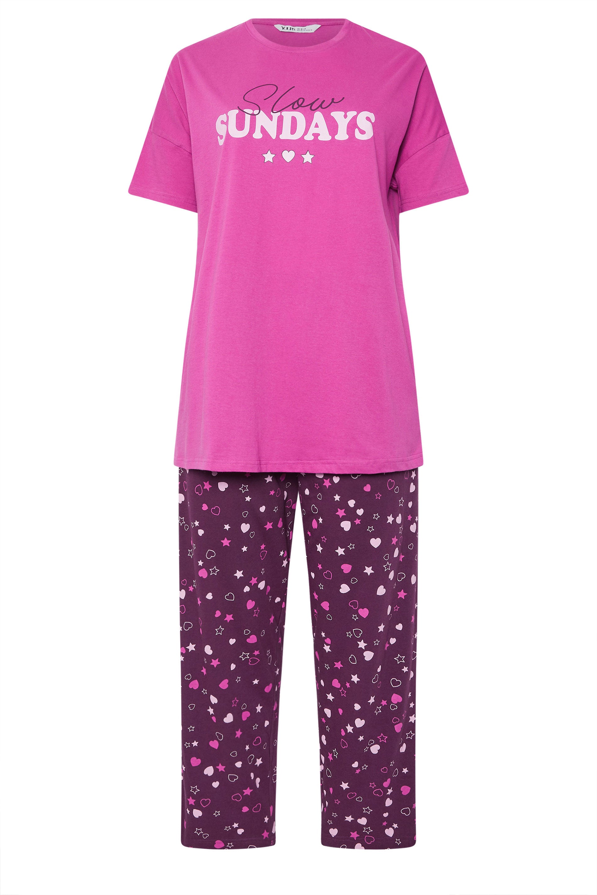  YOURS Curve Ensemble De Pyjama Rose à Jambes Larges « Slow Sundays » Avec Cœur