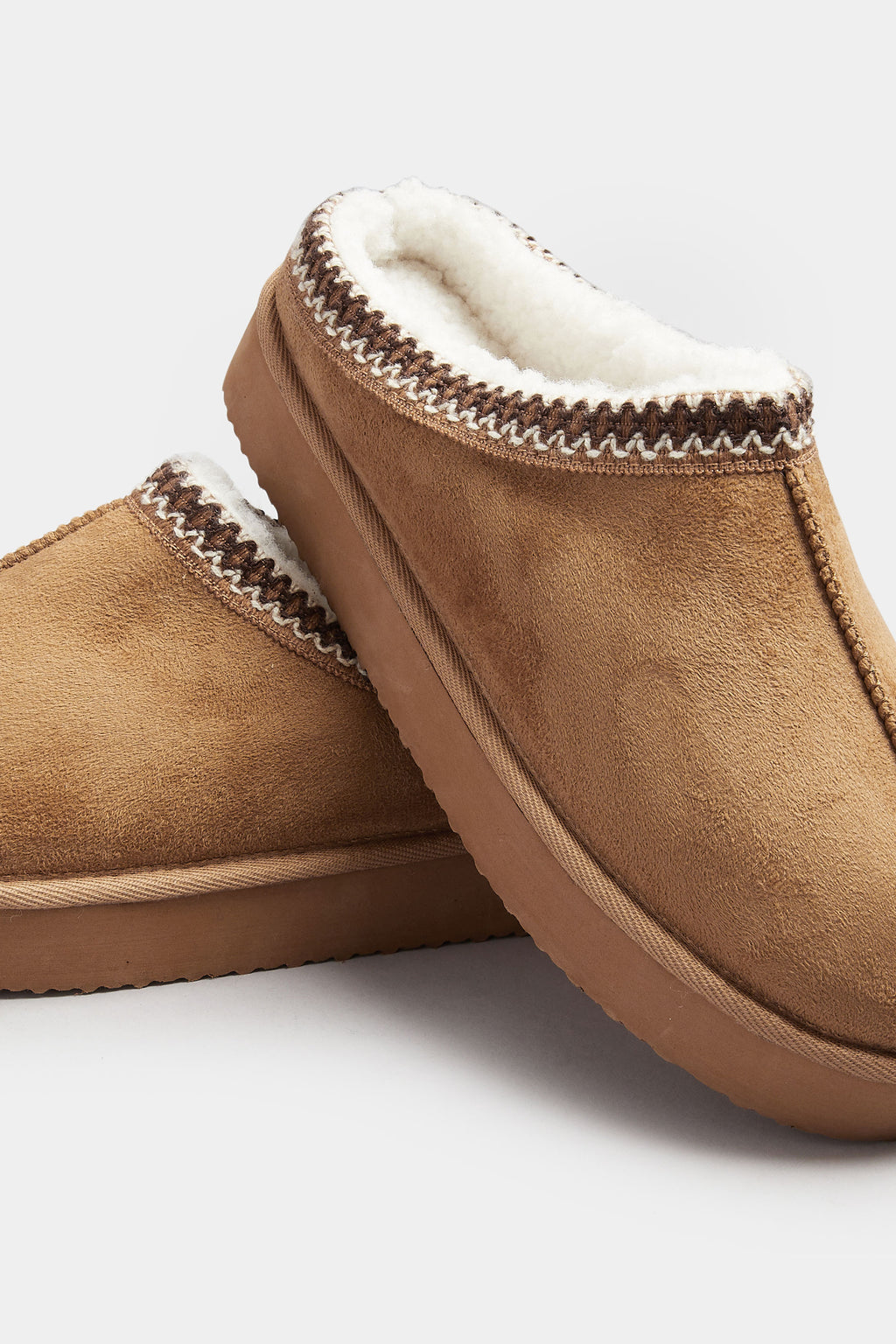  Mules Brodées En Faux Daim Marron, Coupe Extra Large EEE