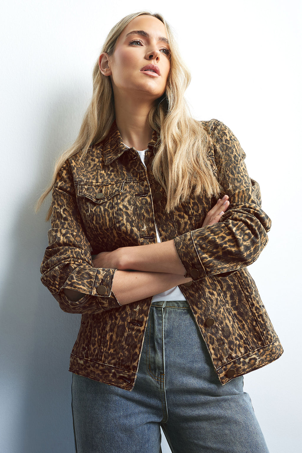  LTS Tall Brown Leopard Print Denim Jacket