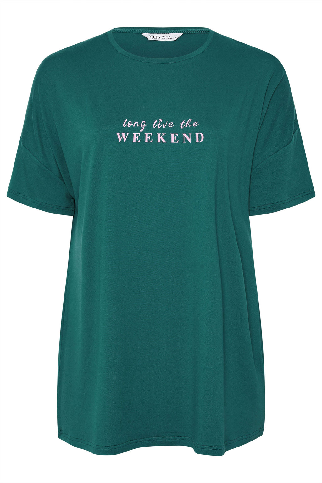 YOURS - Haut De Pyjama Vert Sarcelle 'Long Live The Weekend'