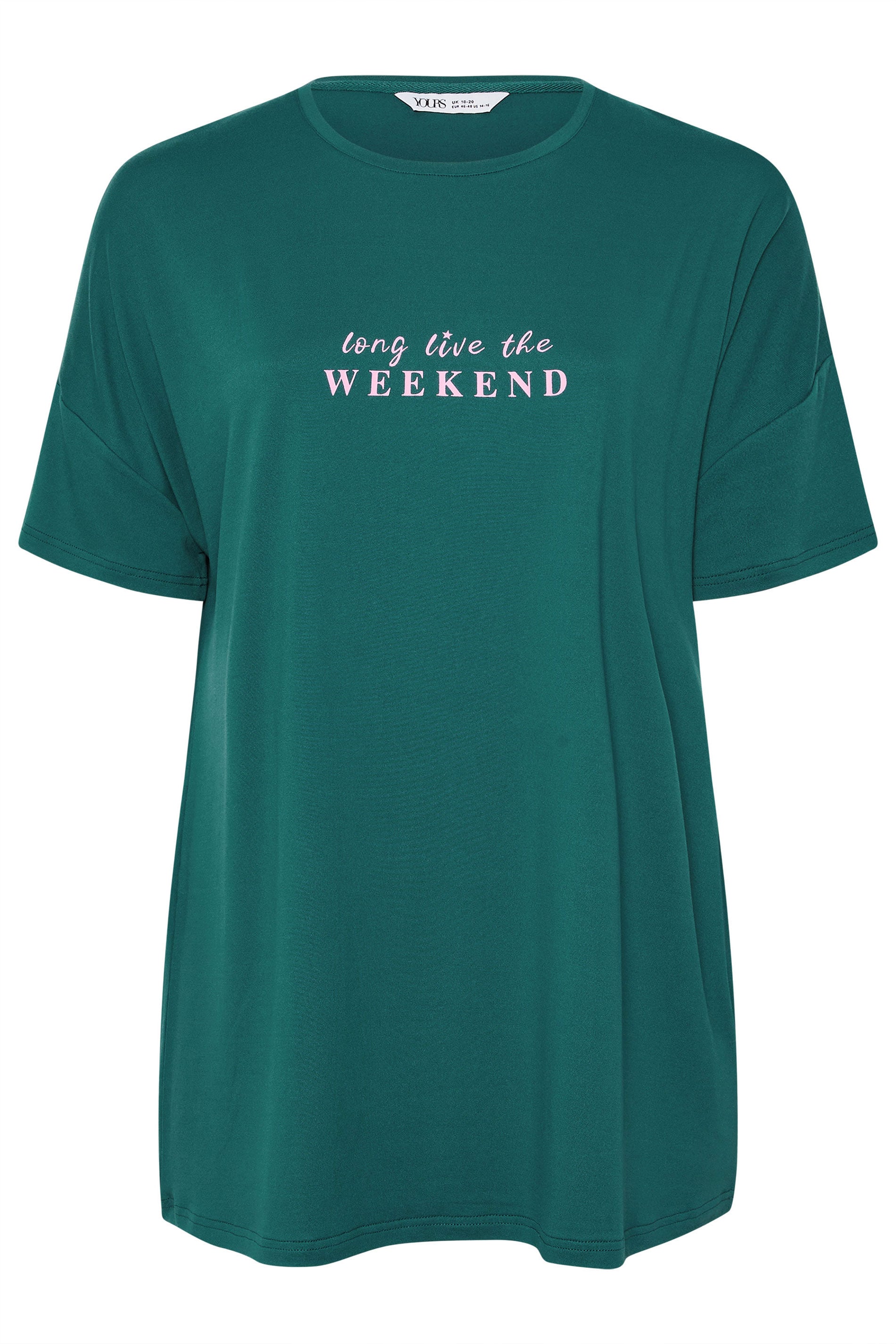  YOURS - Haut De Pyjama Vert Sarcelle 'Long Live The Weekend'