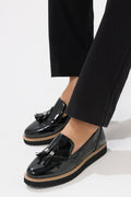  LTS Black Patent Tassel Slip-On Loafers In Standard Fit