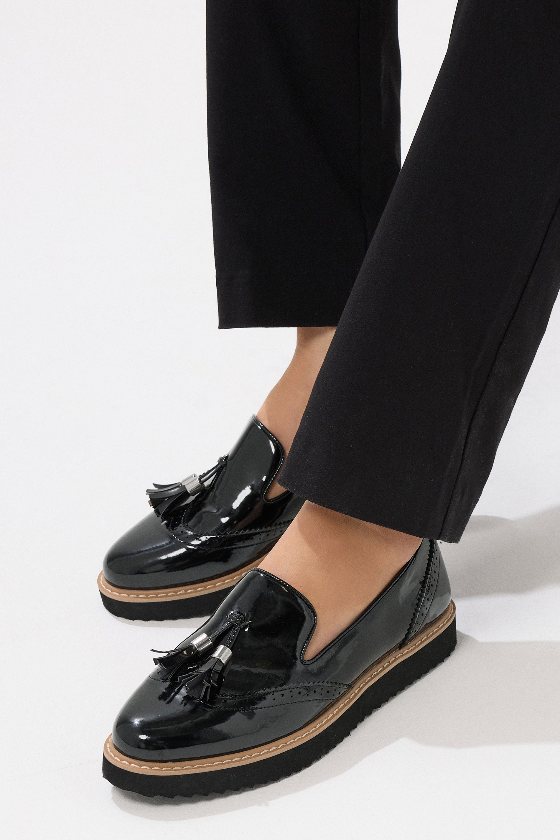  LTS Black Patent Tassel Slip-On Loafers In Standard Fit