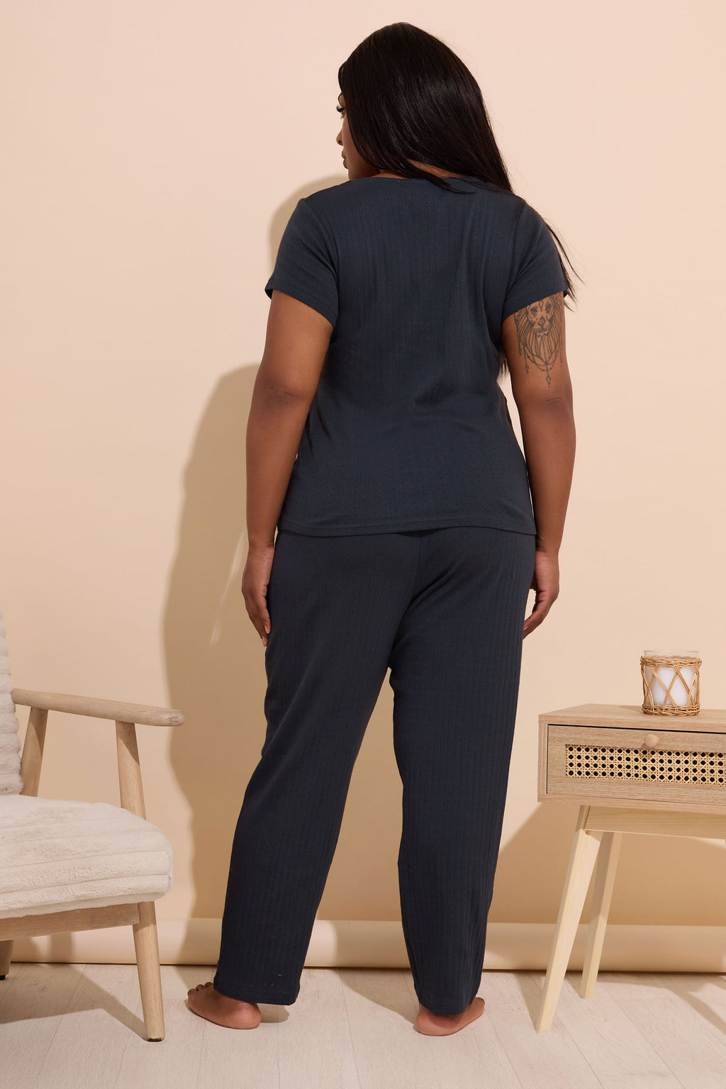  YOURS Curve Ensemble De Pyjama à Jambe Large En Pointelle Bleu Marine