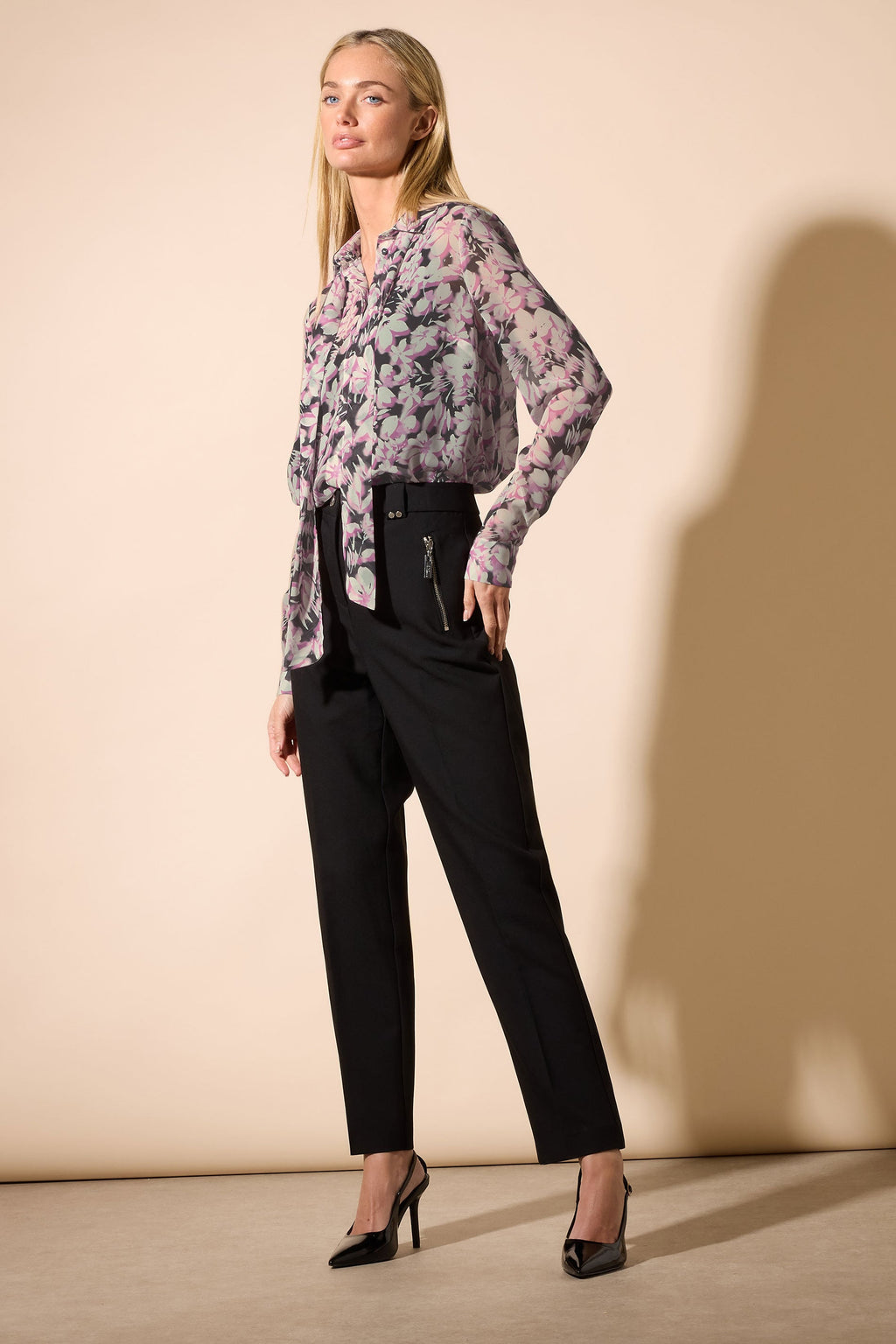  STAR Pink Floral Tie Neck Blouse