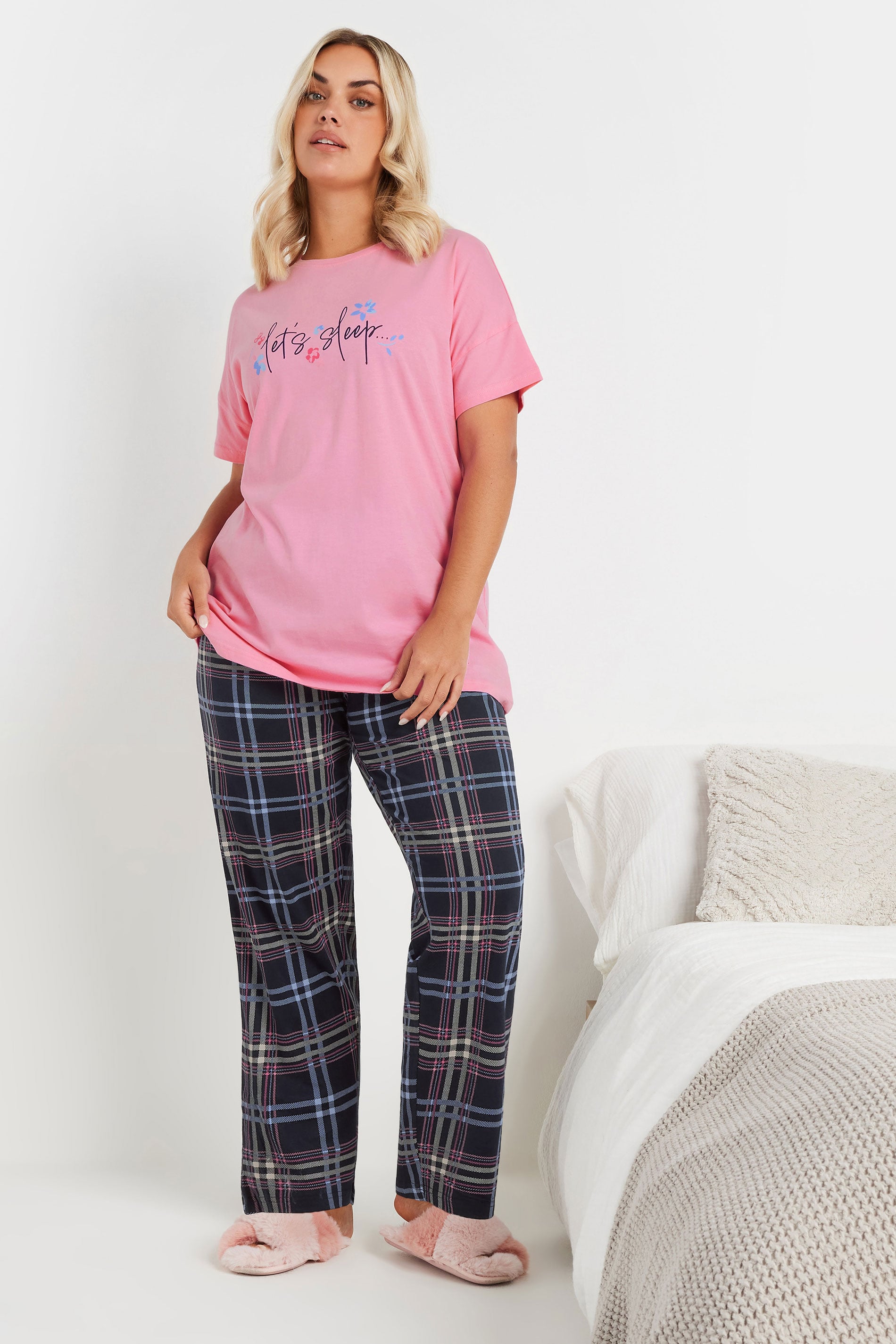  YOURS - Bas De Pyjama Bleu Marine Wide Leg à Carreaux