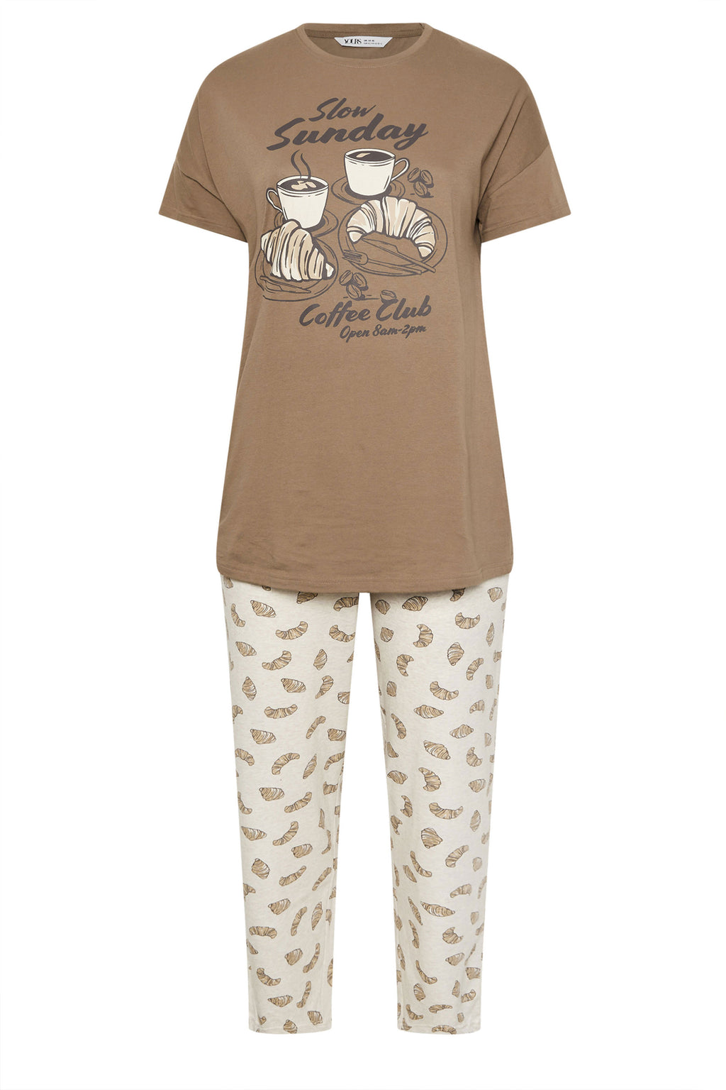  YOURS Curve Ensemble Pyjama Large Marron « Coffee Club »