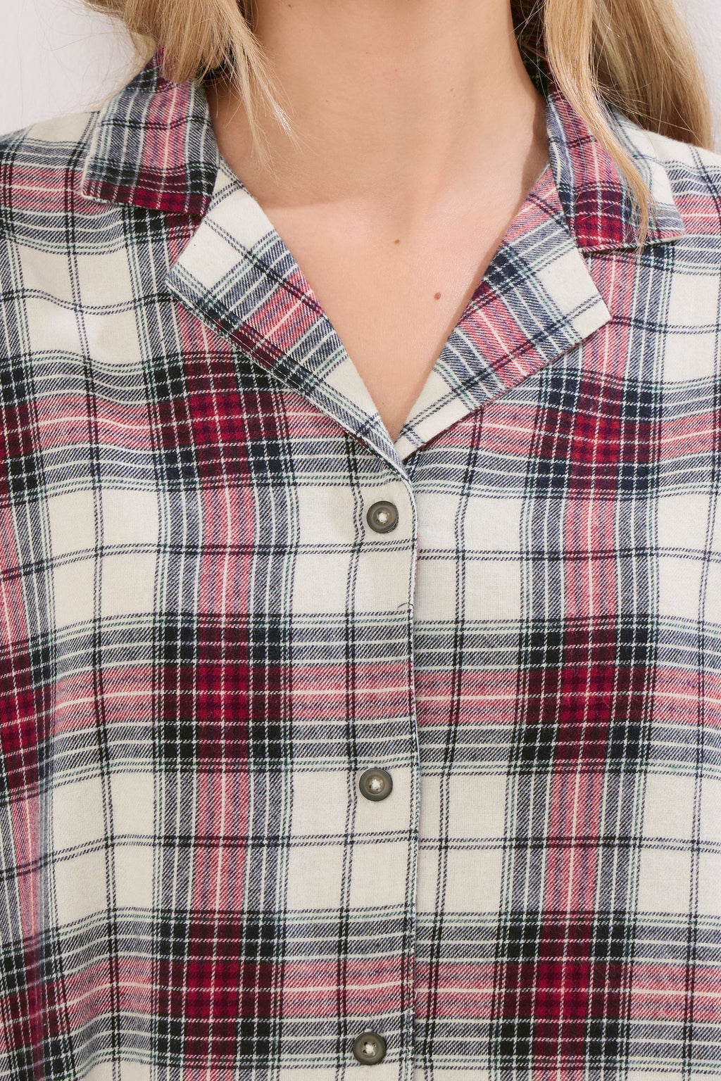  LTS Tall Ivory White & Red Cotton Check Pyjama Set