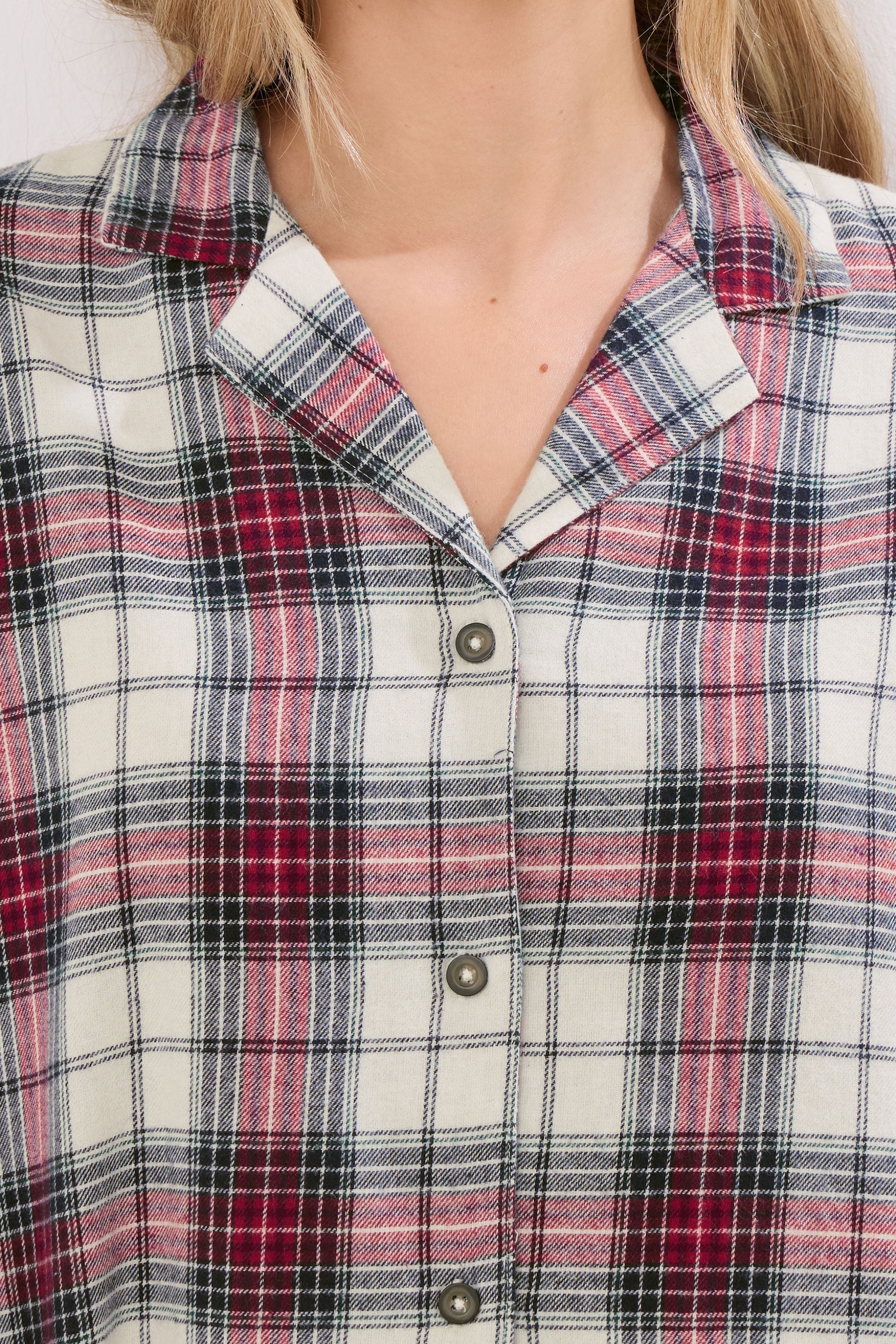  LTS Tall Ivory White & Red Cotton Check Pyjama Set