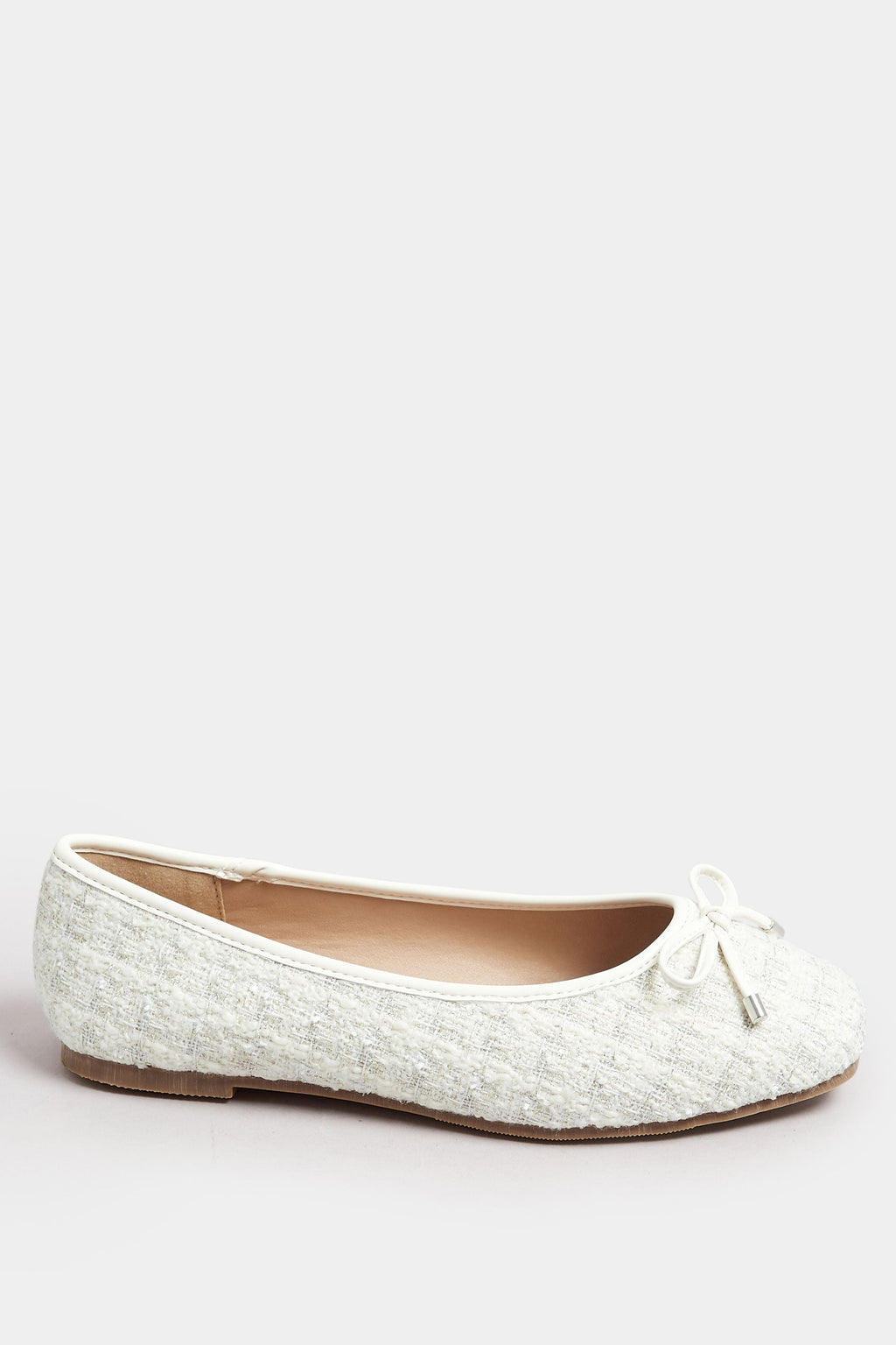  LTS White Boucle Tweed Ballerina Pumps In Standard Fit