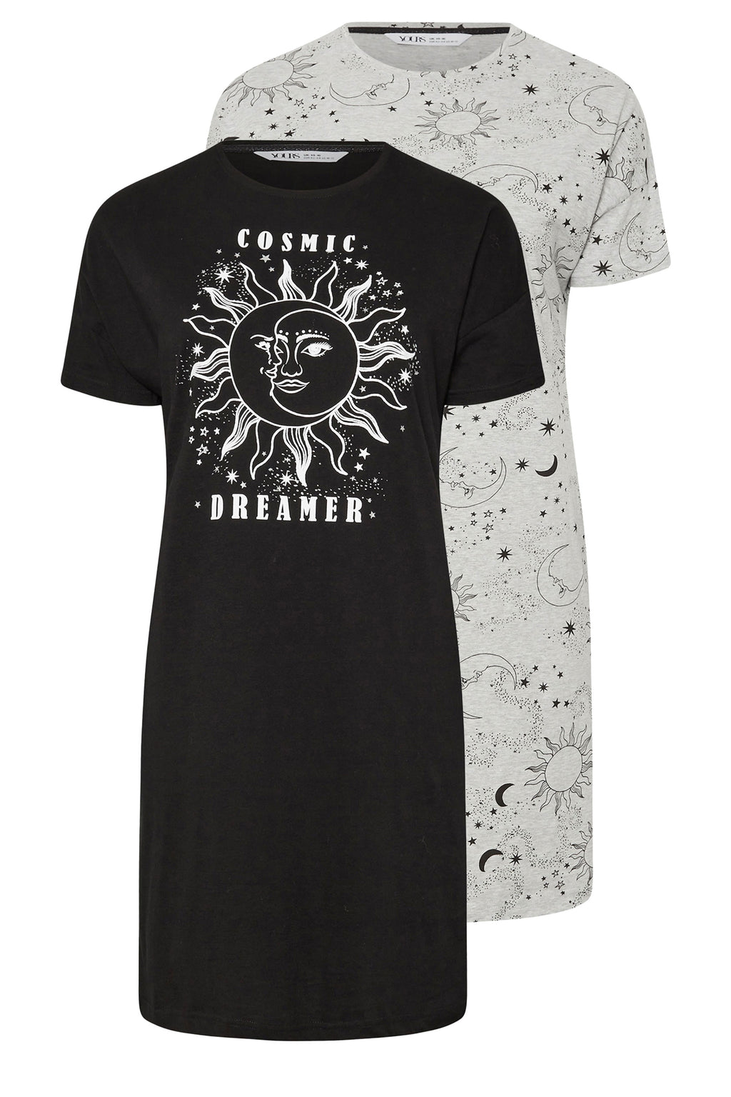 YOURS - Lot De 2 Chemises De Nuit Noire & Grise 'Cosmic Dreamer'