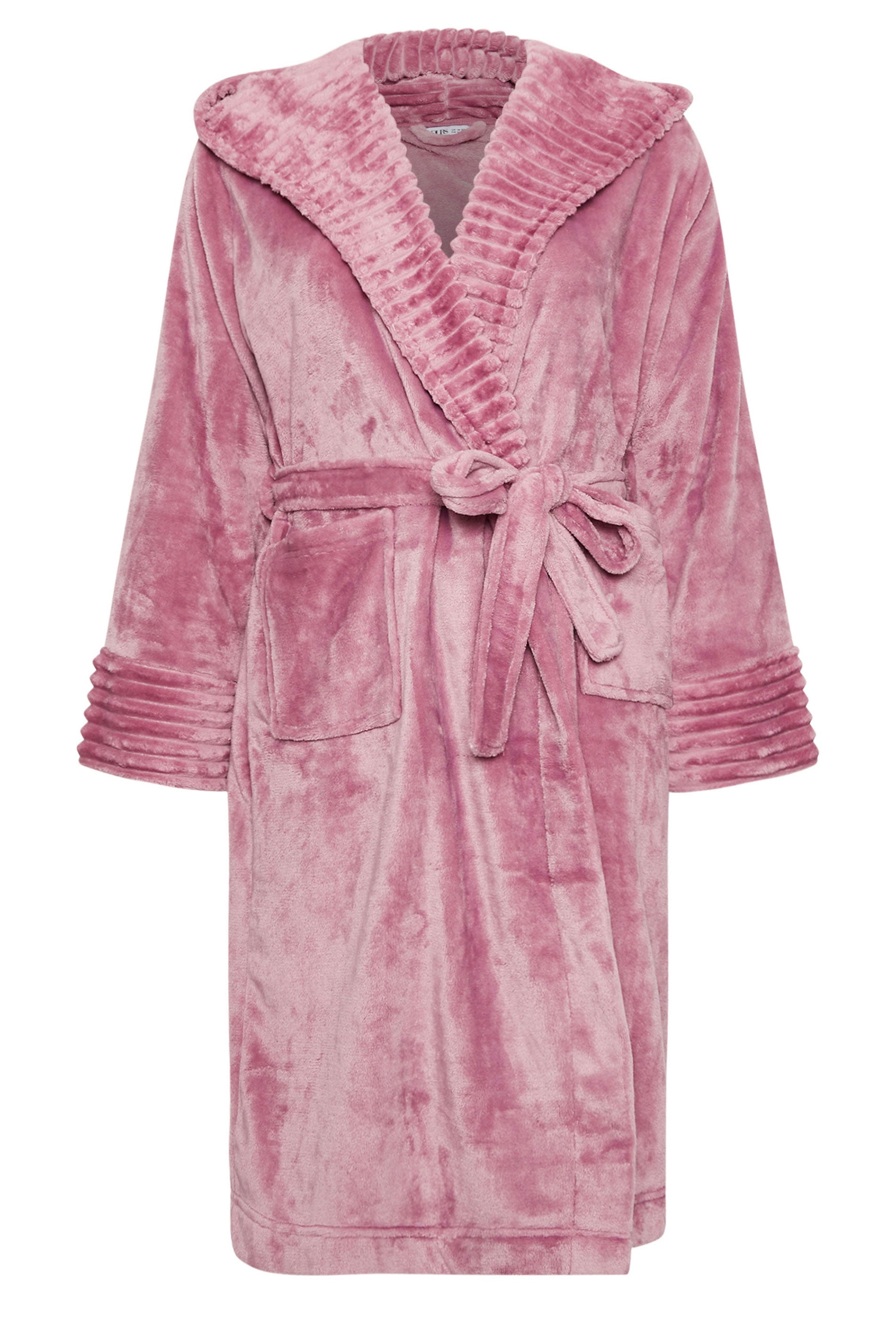  YOURS - Robe De Chambre Rose Gauffrée Nervurée à Capuche