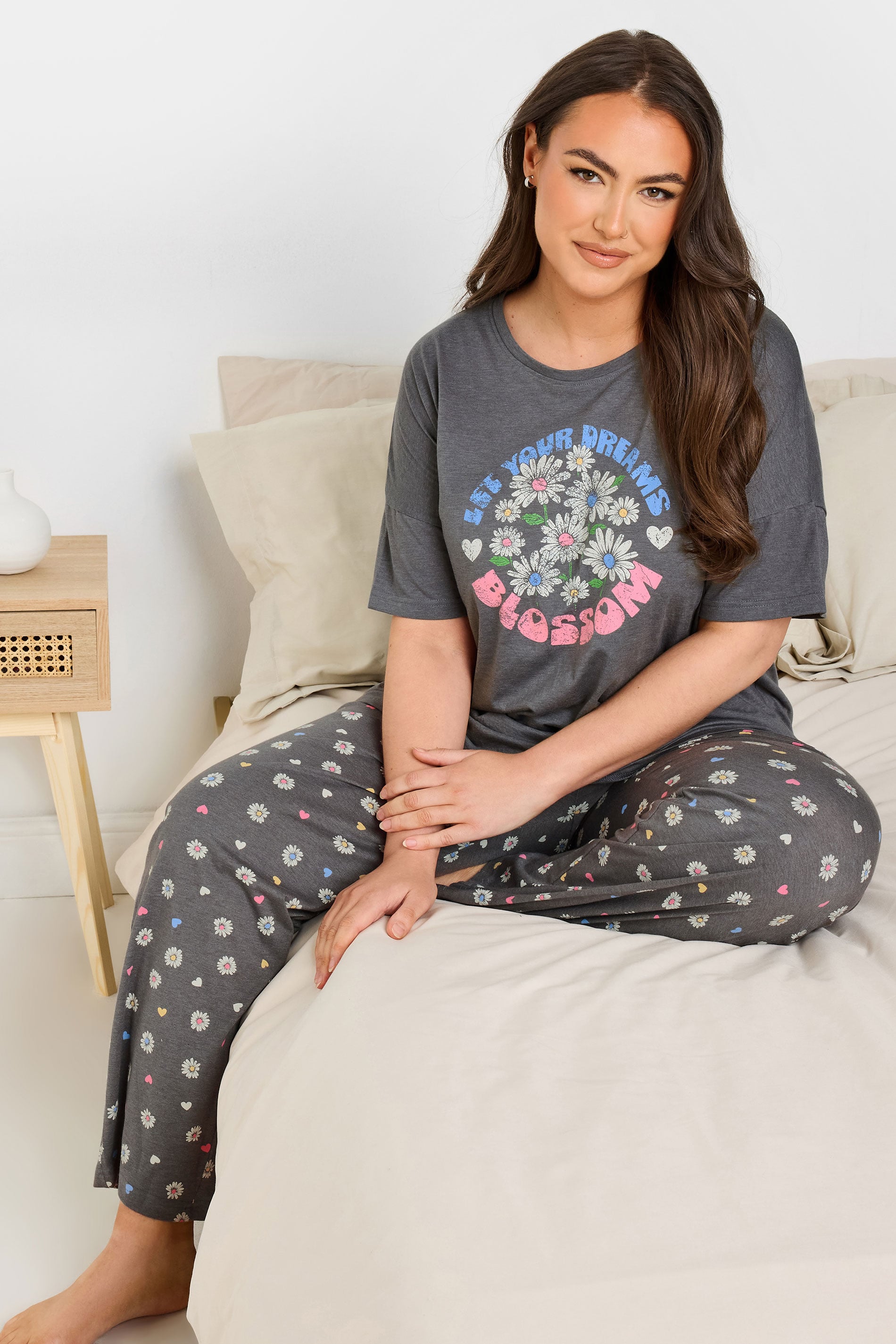  YOURS - Ensemble De Pyjama Gris 'Let Your Dreams Blossom'