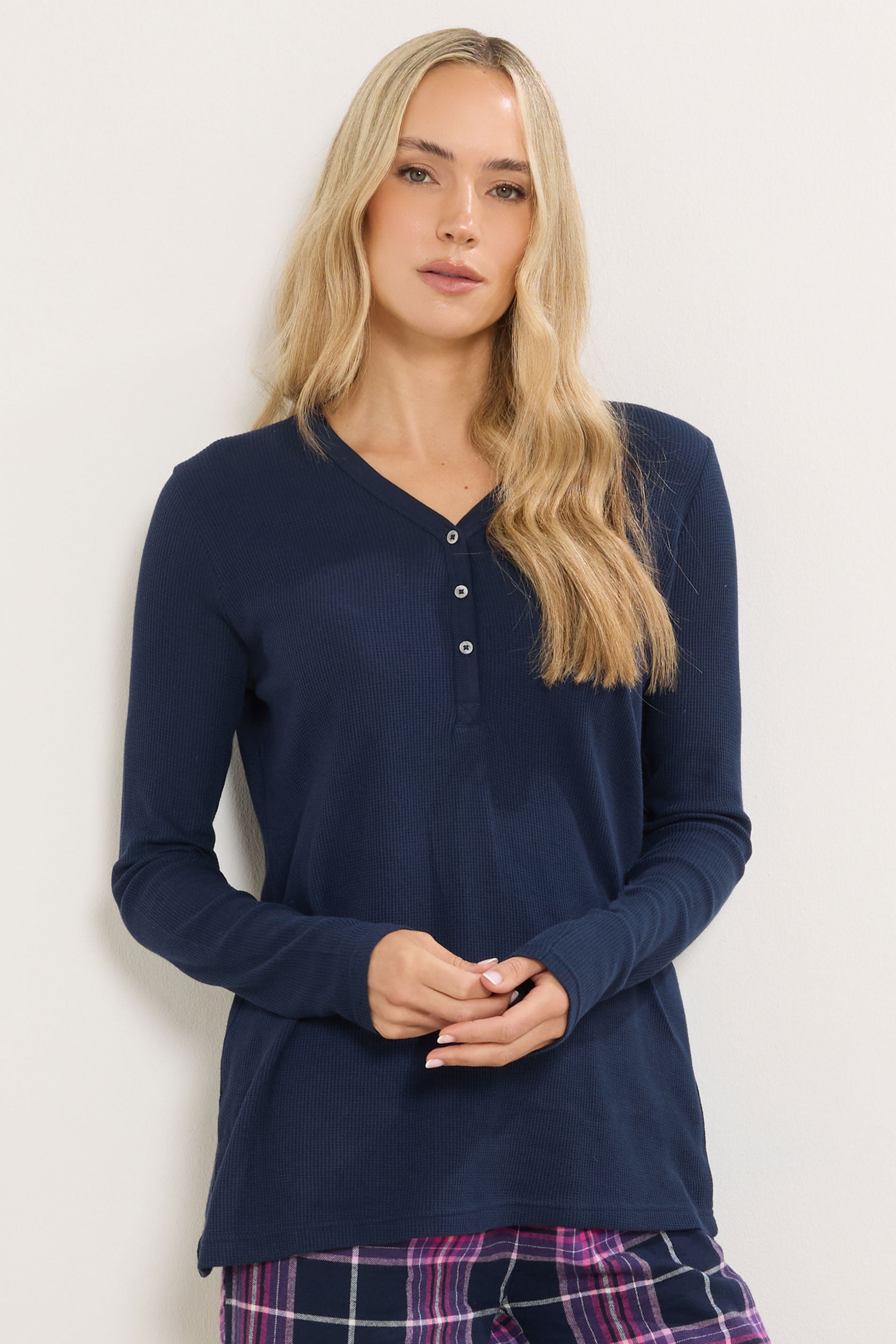  LTS Tall Navy Blue Cotton Waffle Pyjama Top