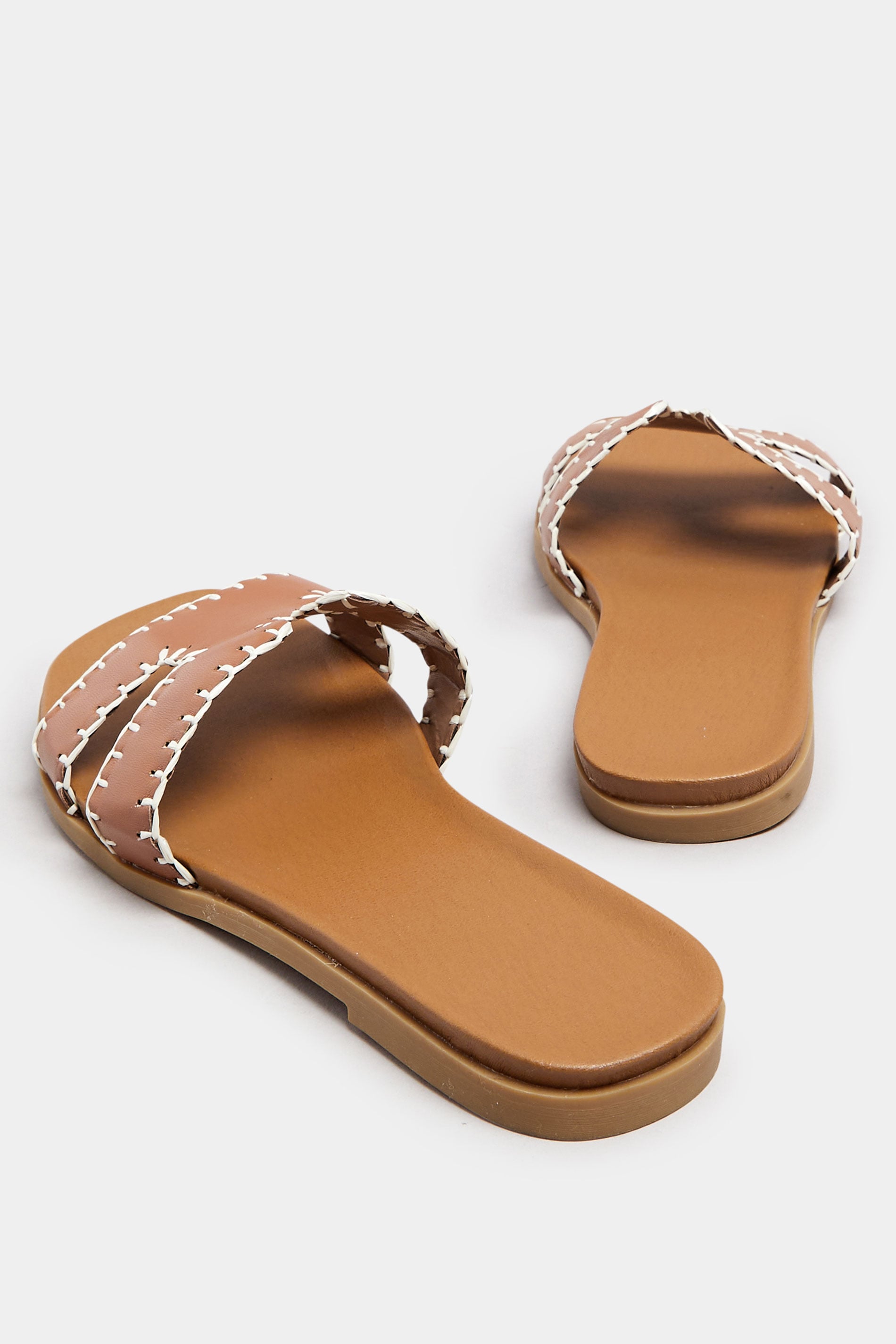  Mules Plates Marrons Effet Cuir Design Couture Pieds Extra Larges EEE