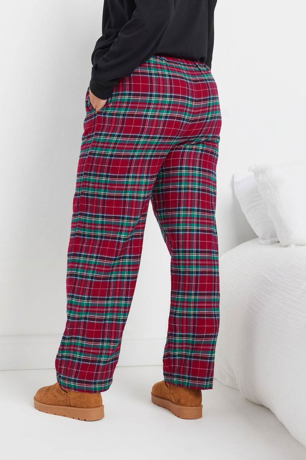  YOURS - Bas De Pyjama Rouge & Bleu à Carreaux Coupe Wide Leg