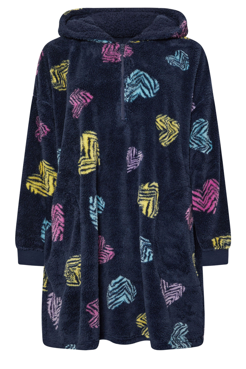  YOURS - Pull-Plaid Bleu Nuit à Capuche Design Coeurs