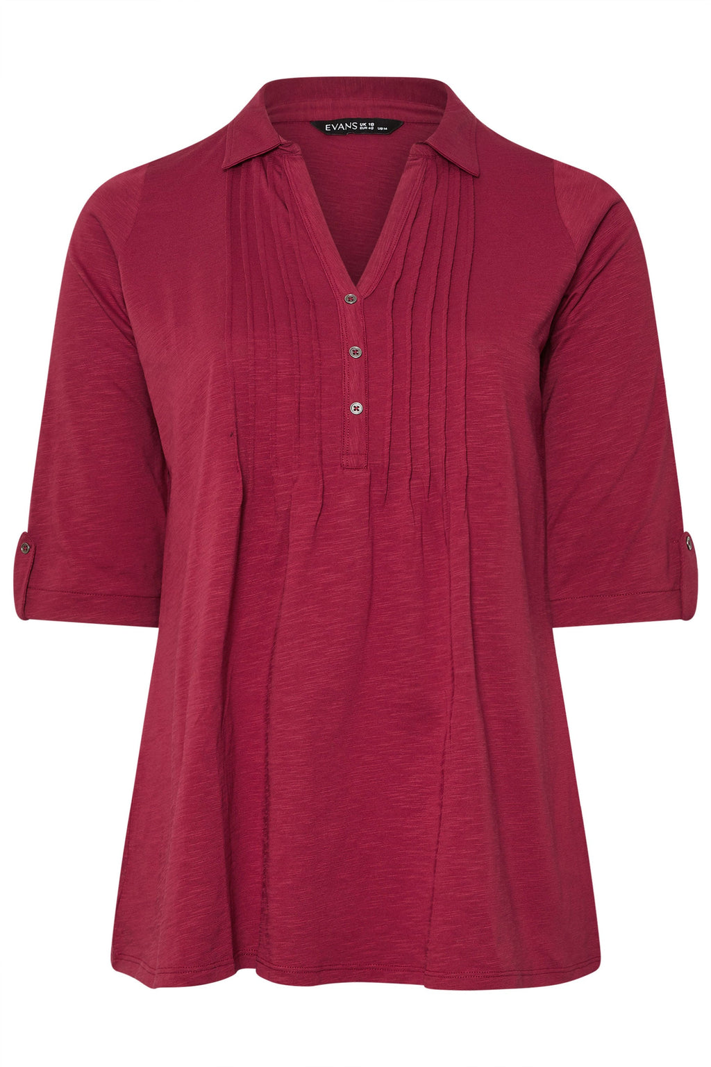  EVANS Curve Red Pintuck Henley Top