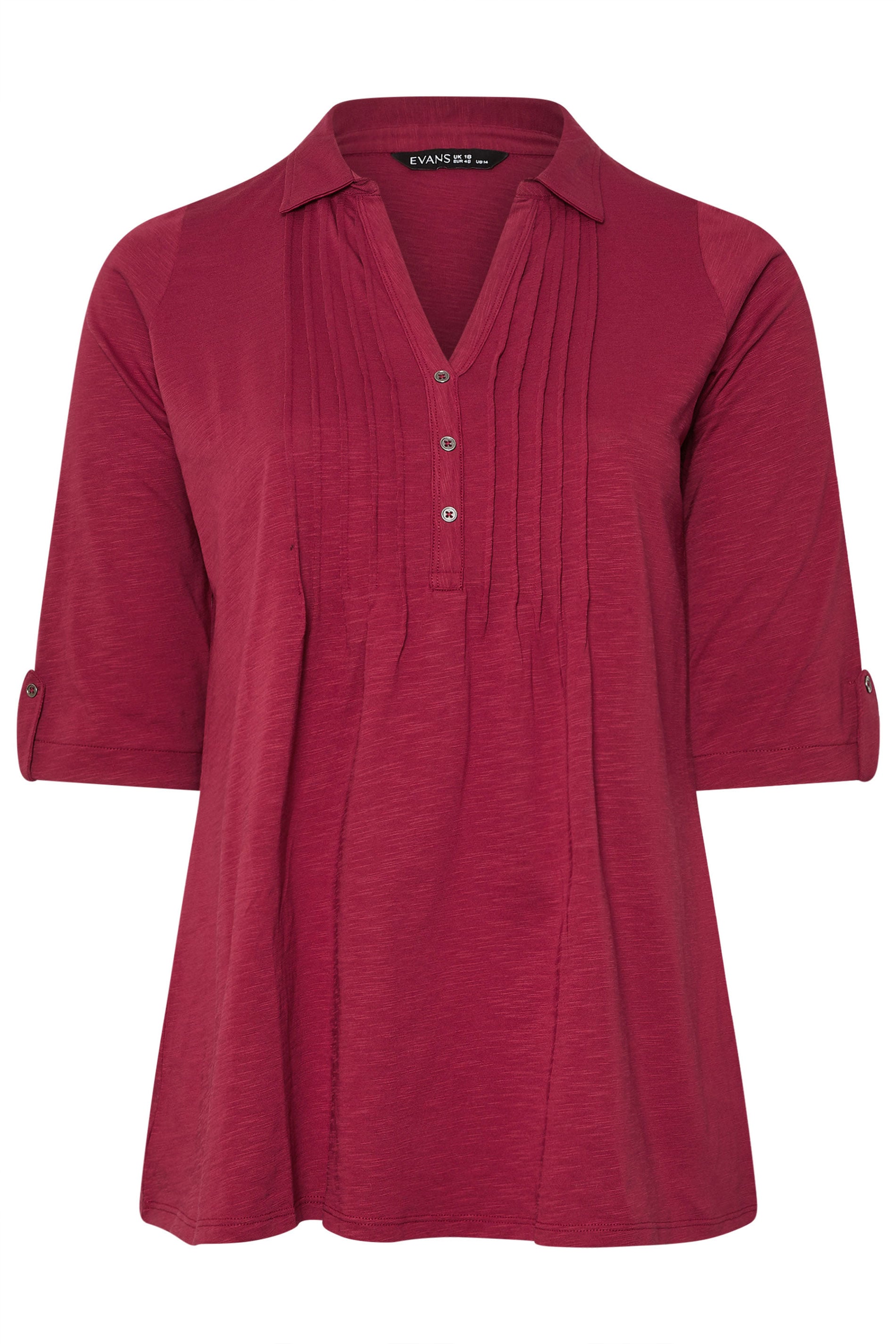  EVANS Curve Red Pintuck Henley Top