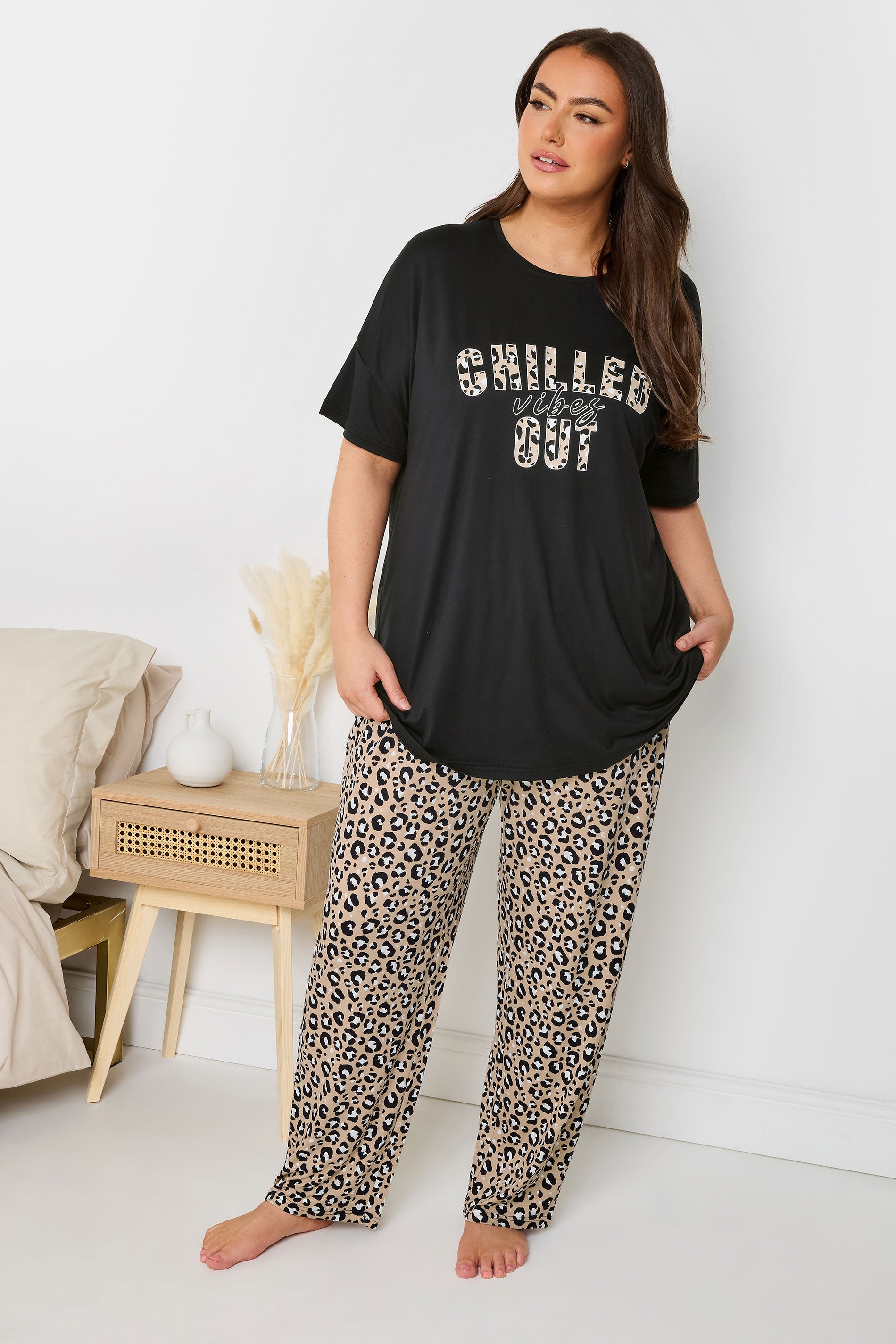  YOURS - Ensemble De Pyjama Noir & Beige 'Chilled Out Vibes'
