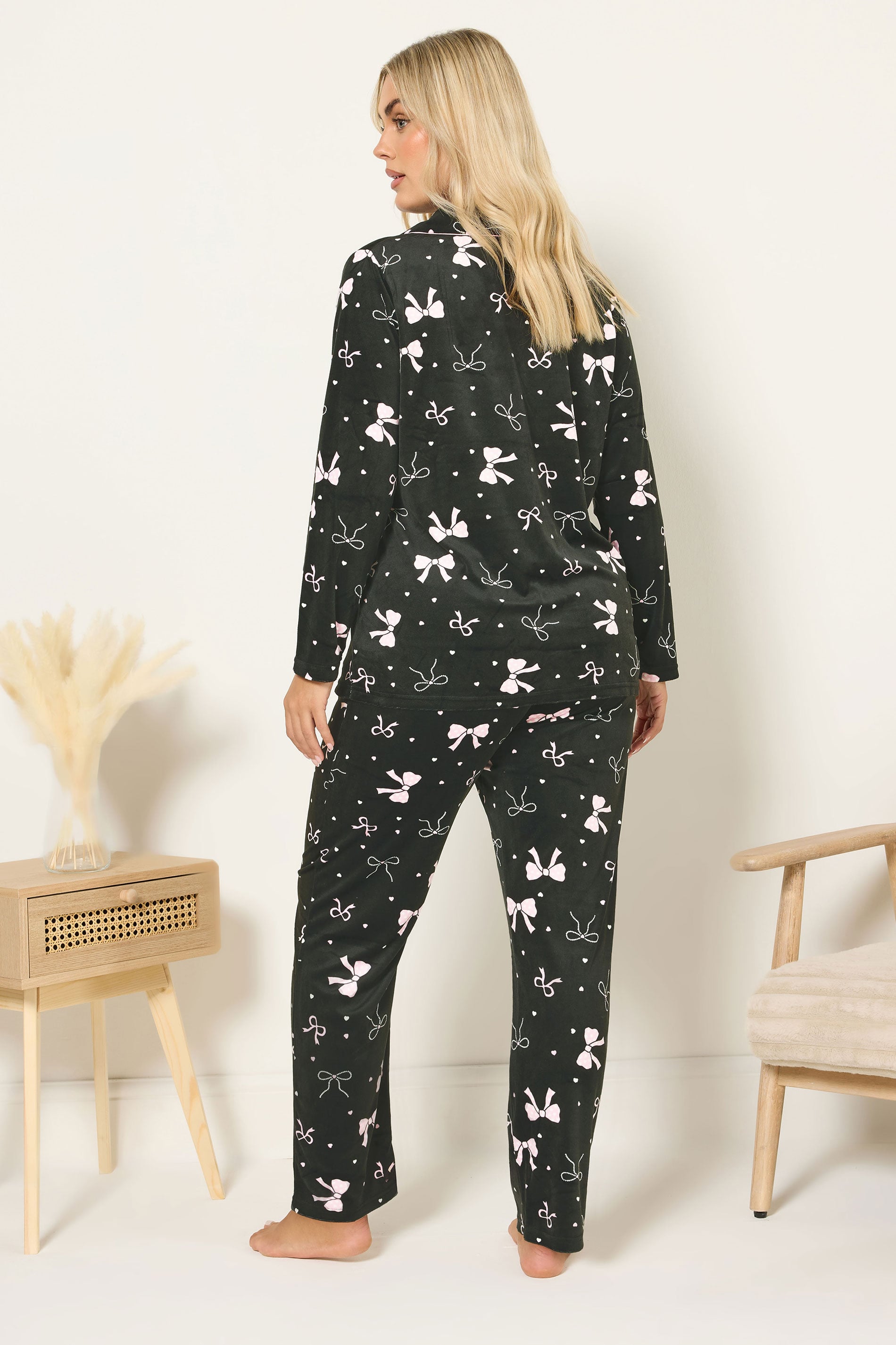  YOURS Curve Ensemble De Pyjama En Polaire à Imprimé Nœud Noir