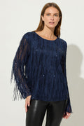  STAR Navy Blue Sequin Tassel Top
