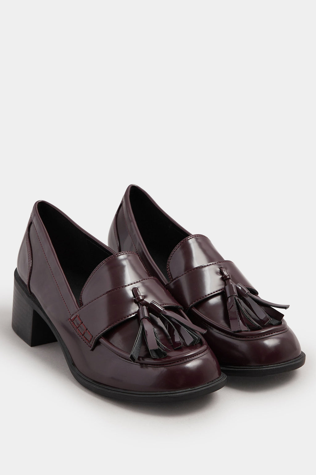  YOURS Curve Mocassins à Talons Et Pampilles En Cuir Verni Rouge Bordeaux, Coupe Extra Large EEE